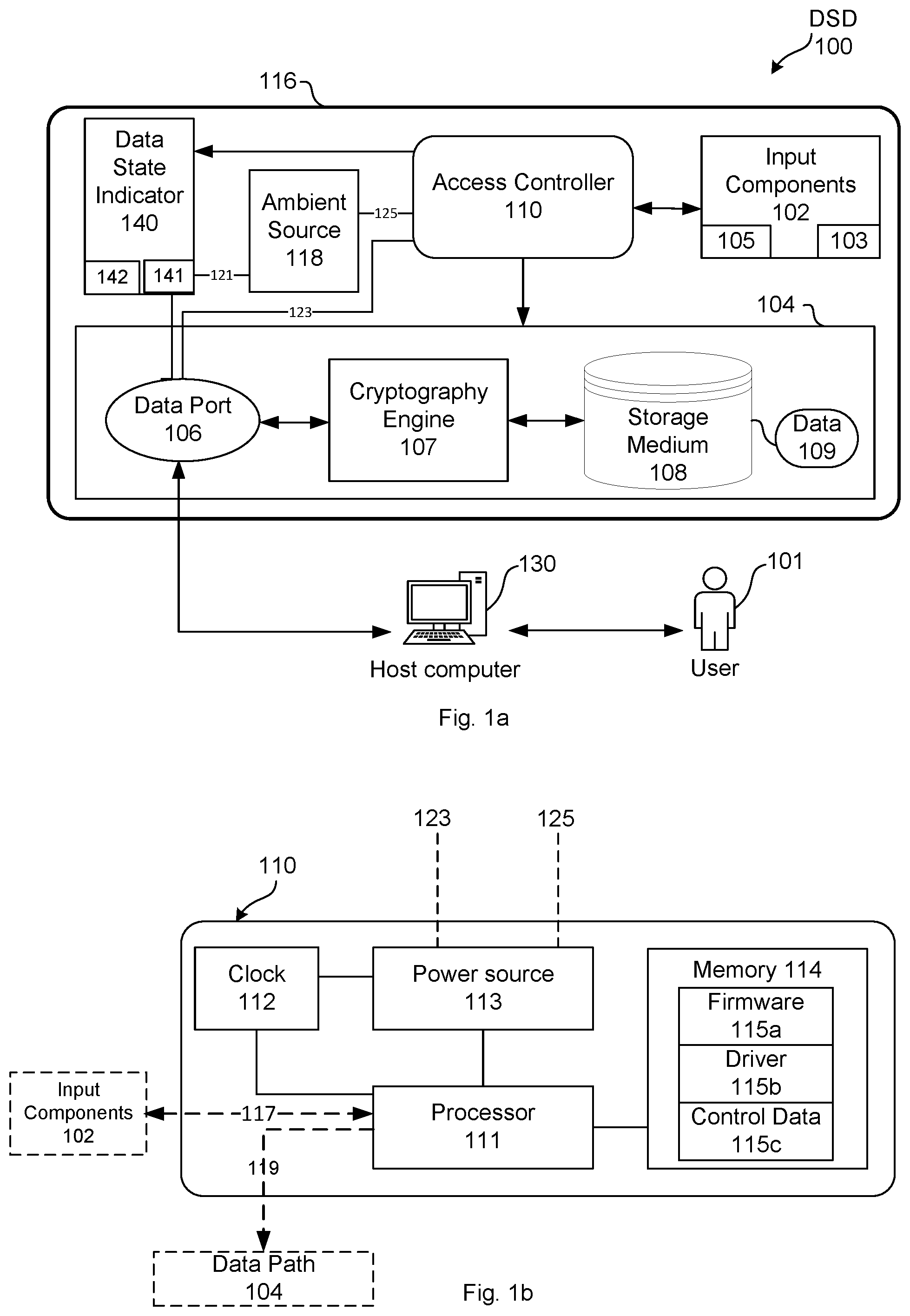Patent US11782621 — Lock or unlock indicator on a data storage device — Figure 1