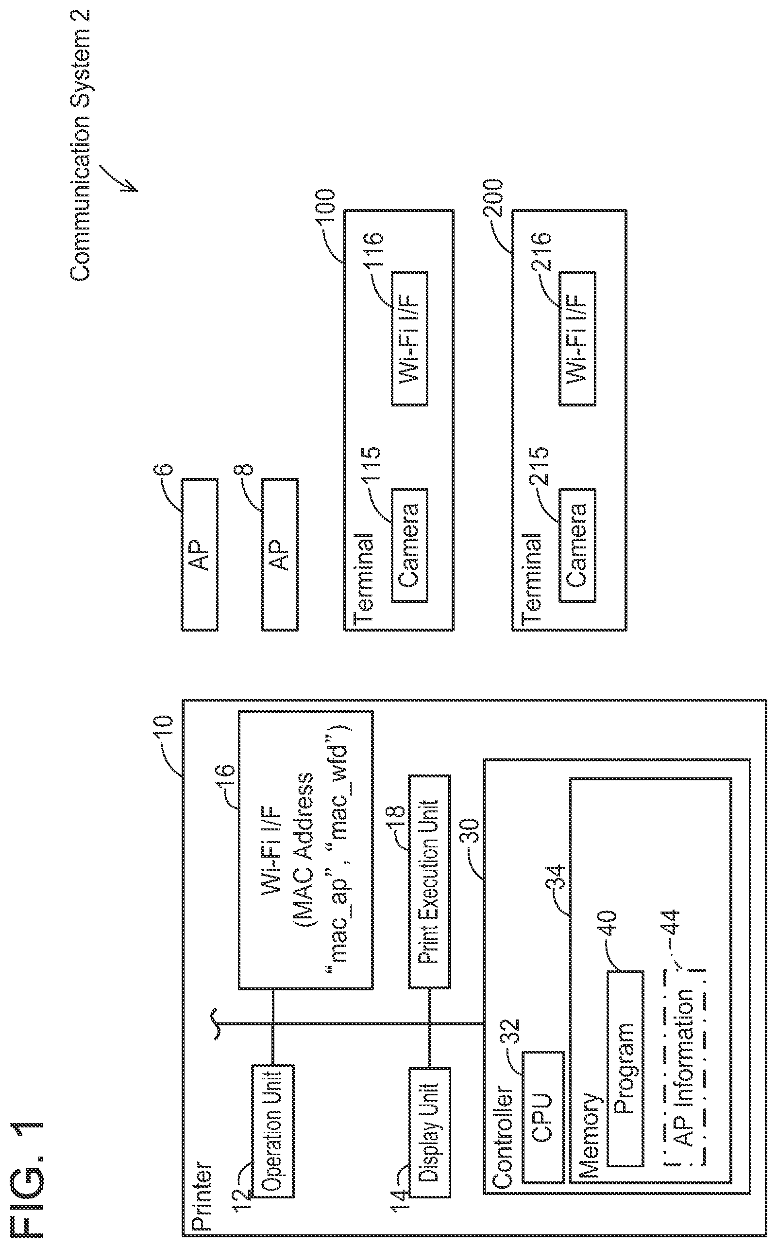 Patent US11782657 — First communication device and non-transitory computer-readable medium storing computer-readable instructions for first communication device — Figure 1