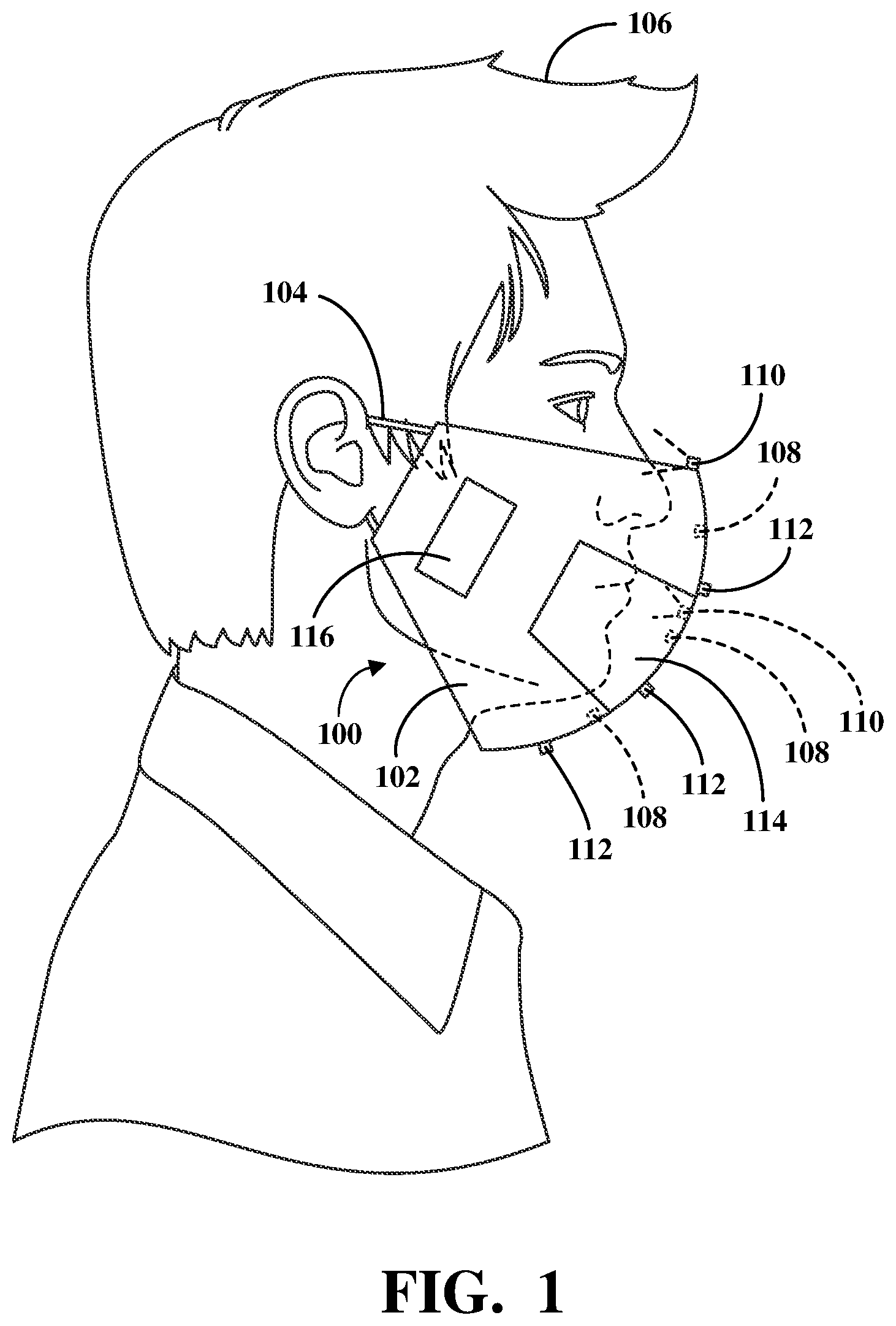 Patent US11782676 — Multi-modal input capture and output presentation system for enhancing communications using face coverings — Figure 1