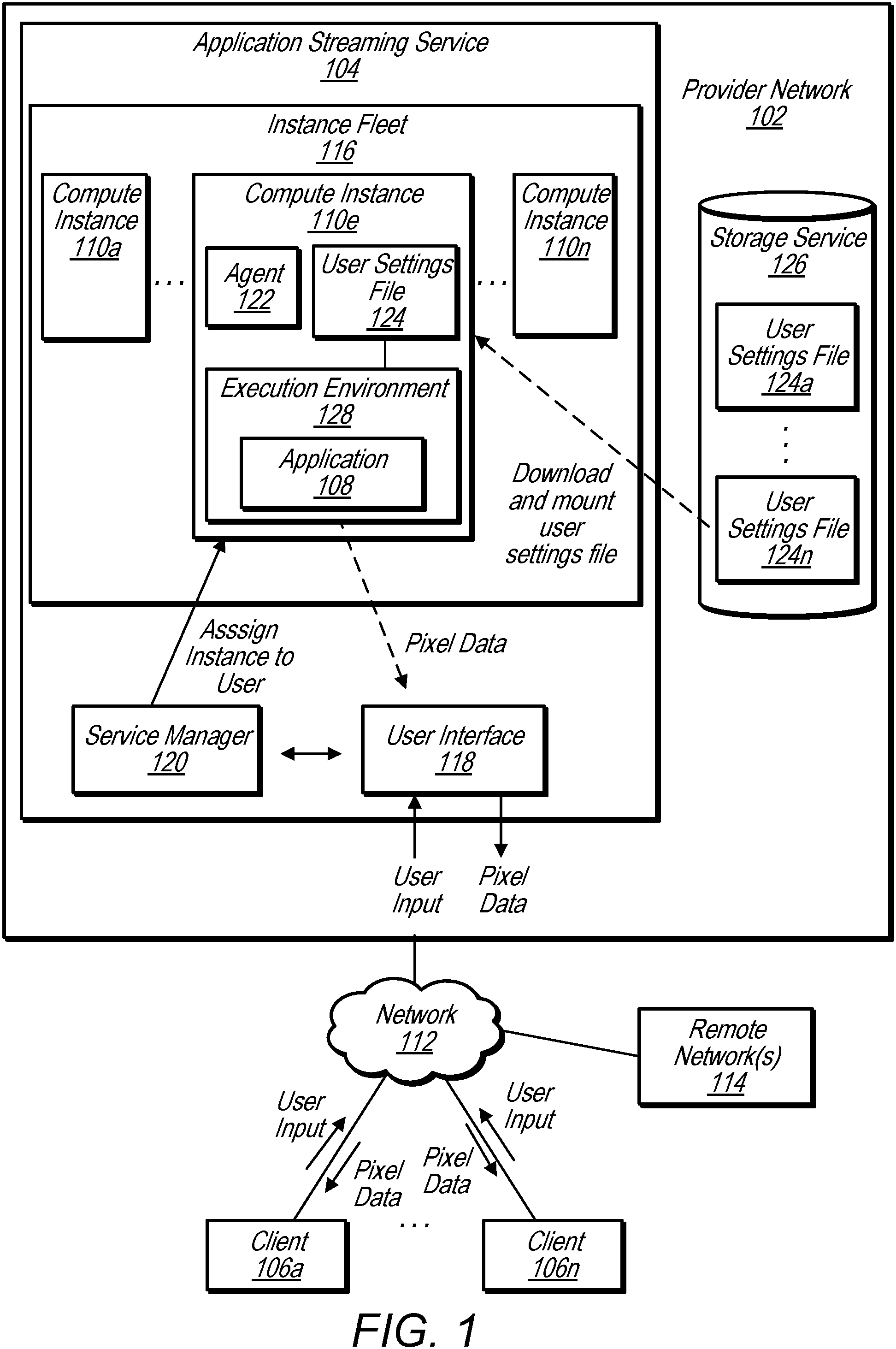 Patent US11782731 — Persisting user settings for non-persistent application streaming environments — Figure 1