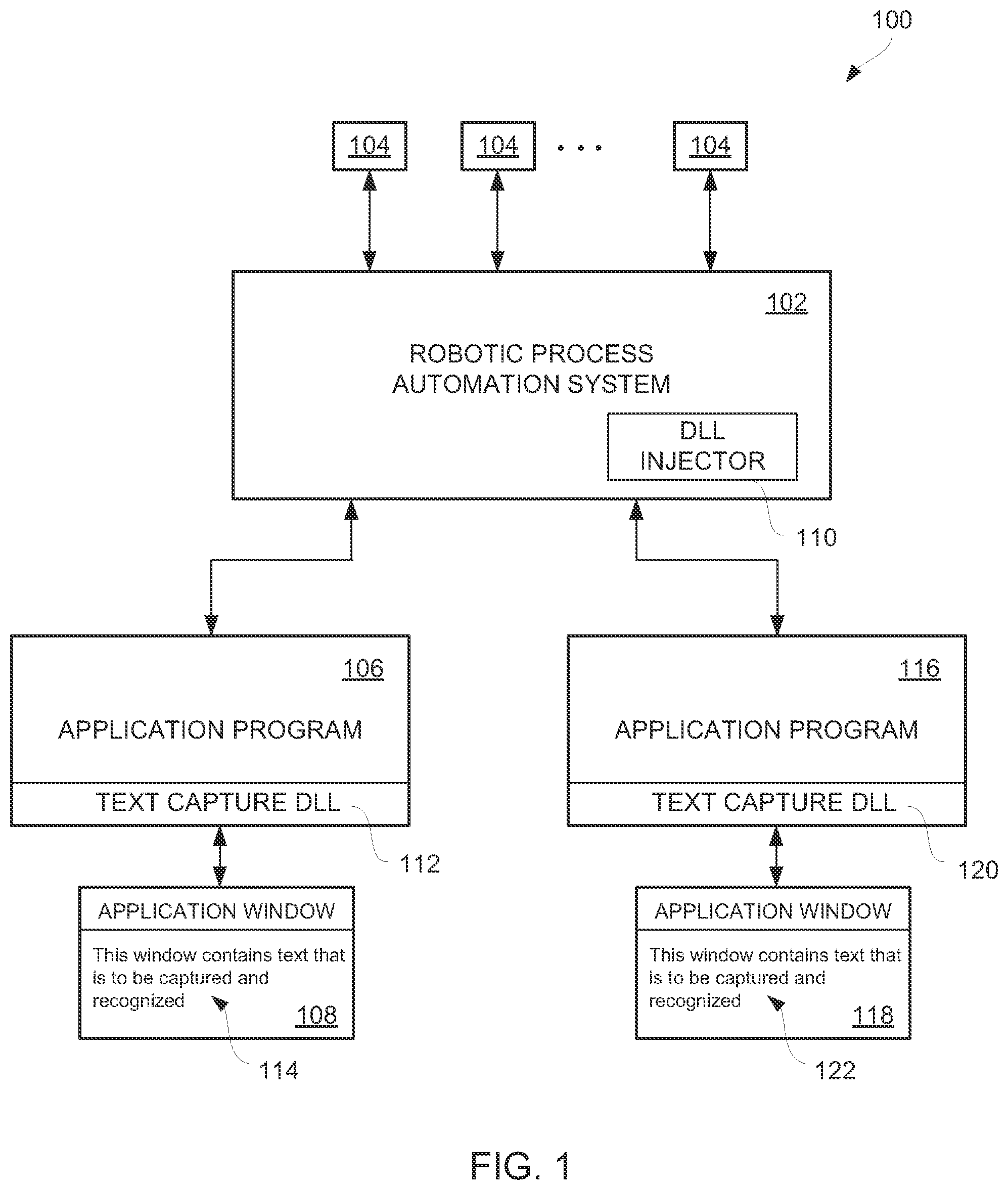 Patent US11782734 — Method and system for text extraction from an application window for robotic process automation — Figure 1