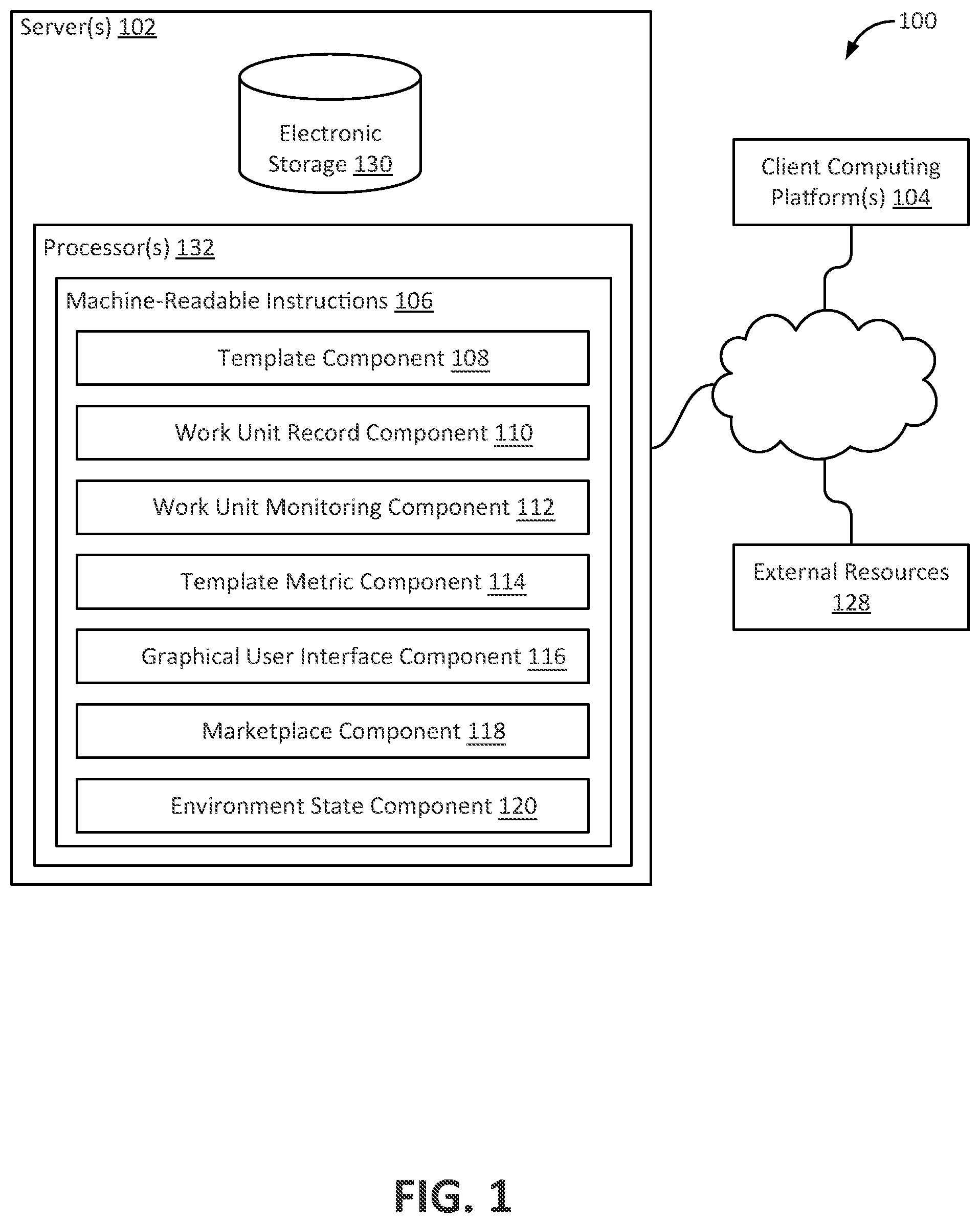 Patent US11782737 — Systems and methods for determining and presenting a graphical user interface including template metrics — Figure 1