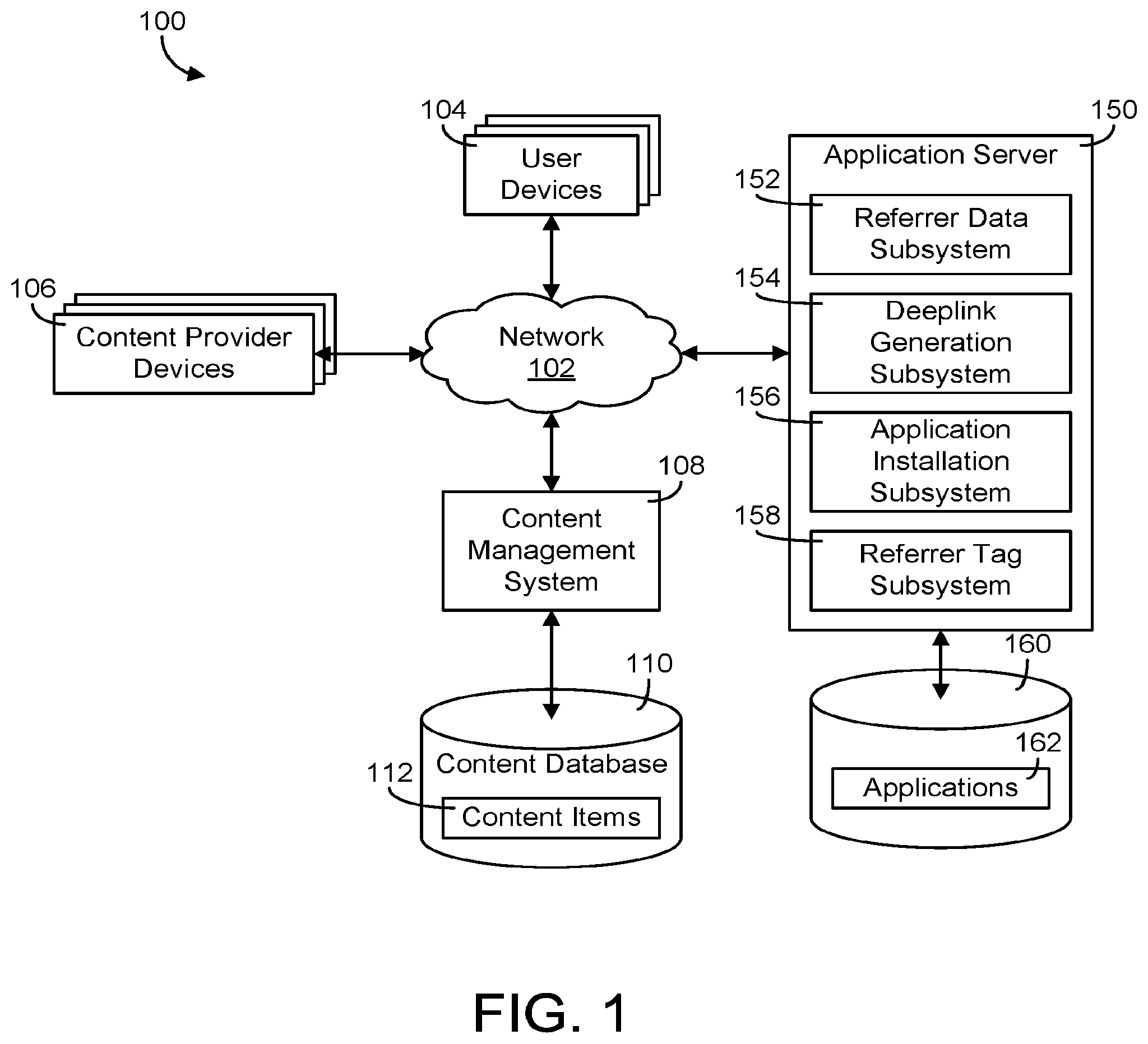Patent US11782776 — Generating deeplinks for applications based on multi-level referrer data — Figure 1