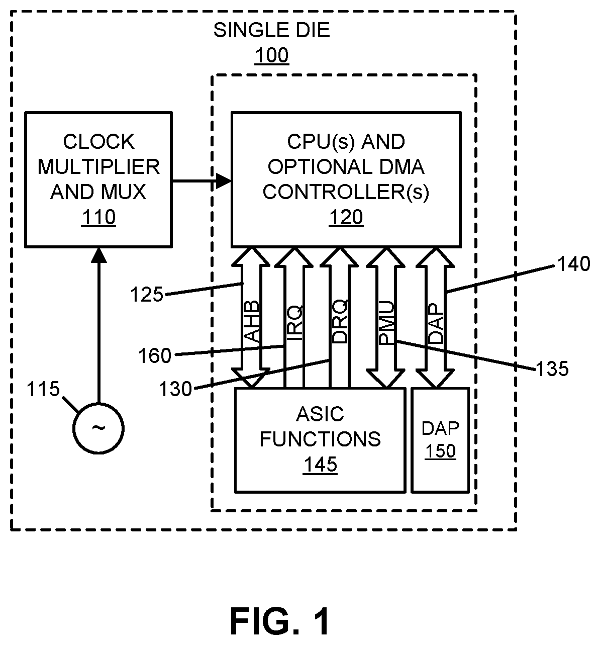 Patent US11782858 — Seamlessly integrated microcontroller chip — Figure 1