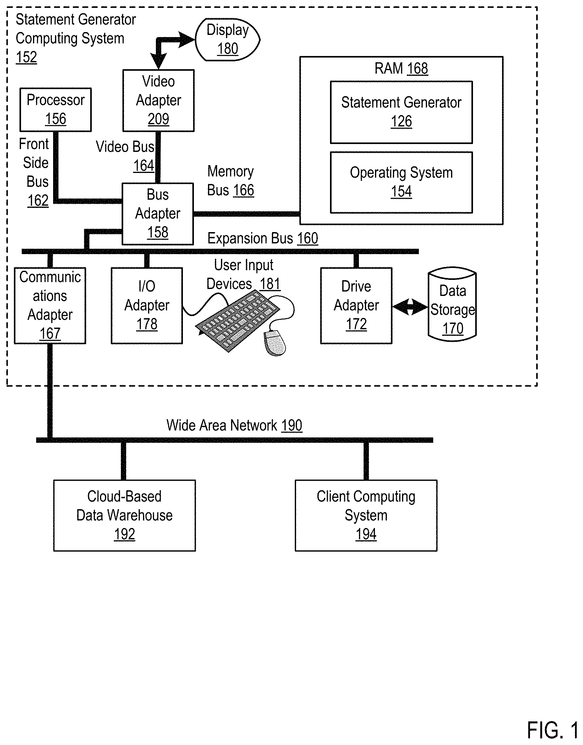 Patent US11782903 — Database writeback using an intermediary statement generator — Figure 1