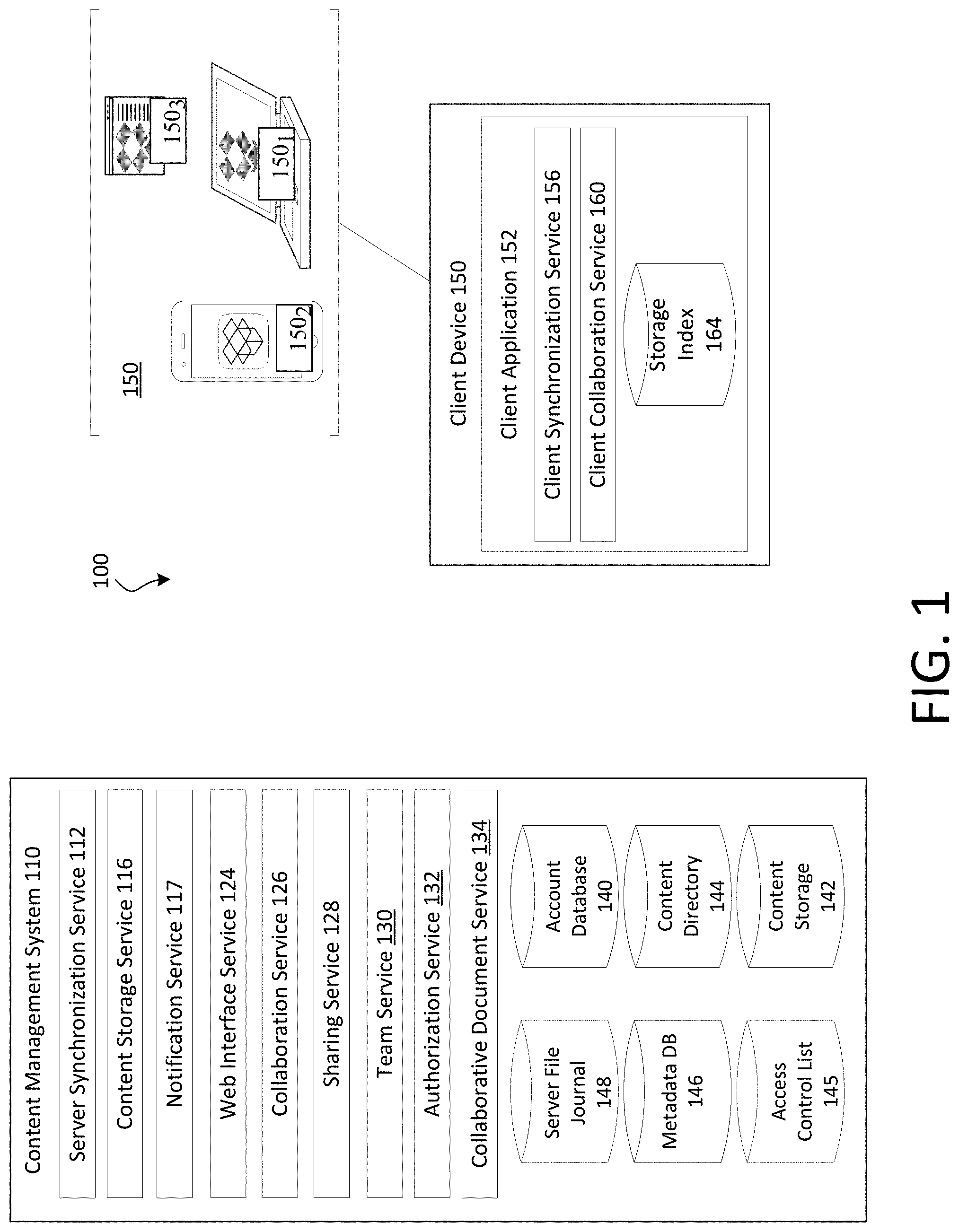 Patent US11782949 — Violation resolution in client synchronization — Figure 1