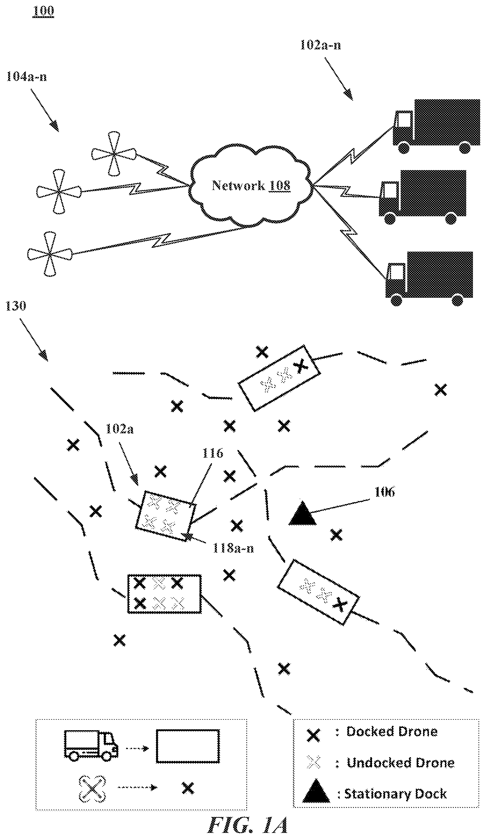 Patent US11783274 — Systems and methods for a decentralized hybrid air-ground autonomous last-mile goods delivery — Figure 1