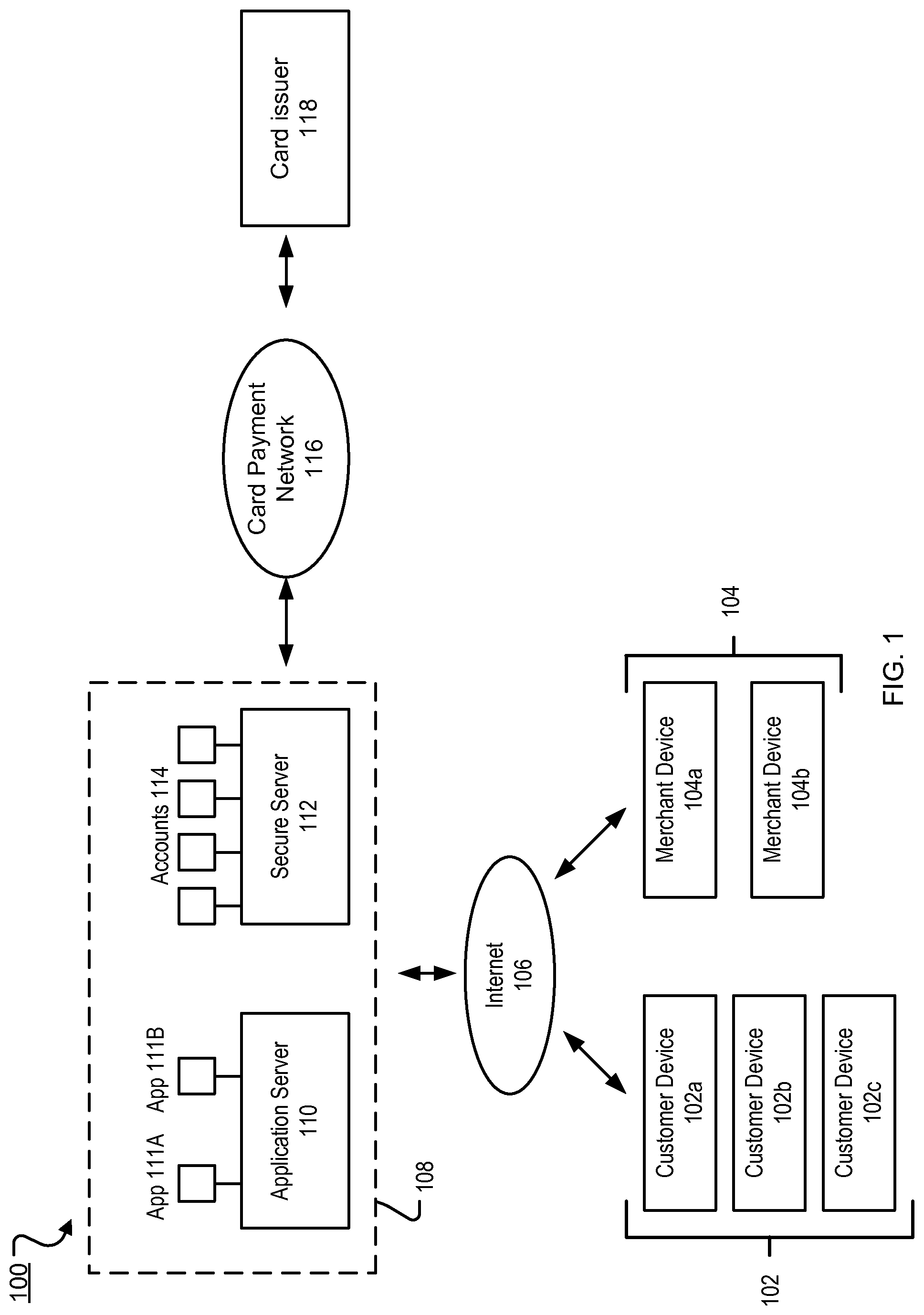 Patent US11783331 — Cardless transaction using account automatically generated based on previous transaction — Figure 1