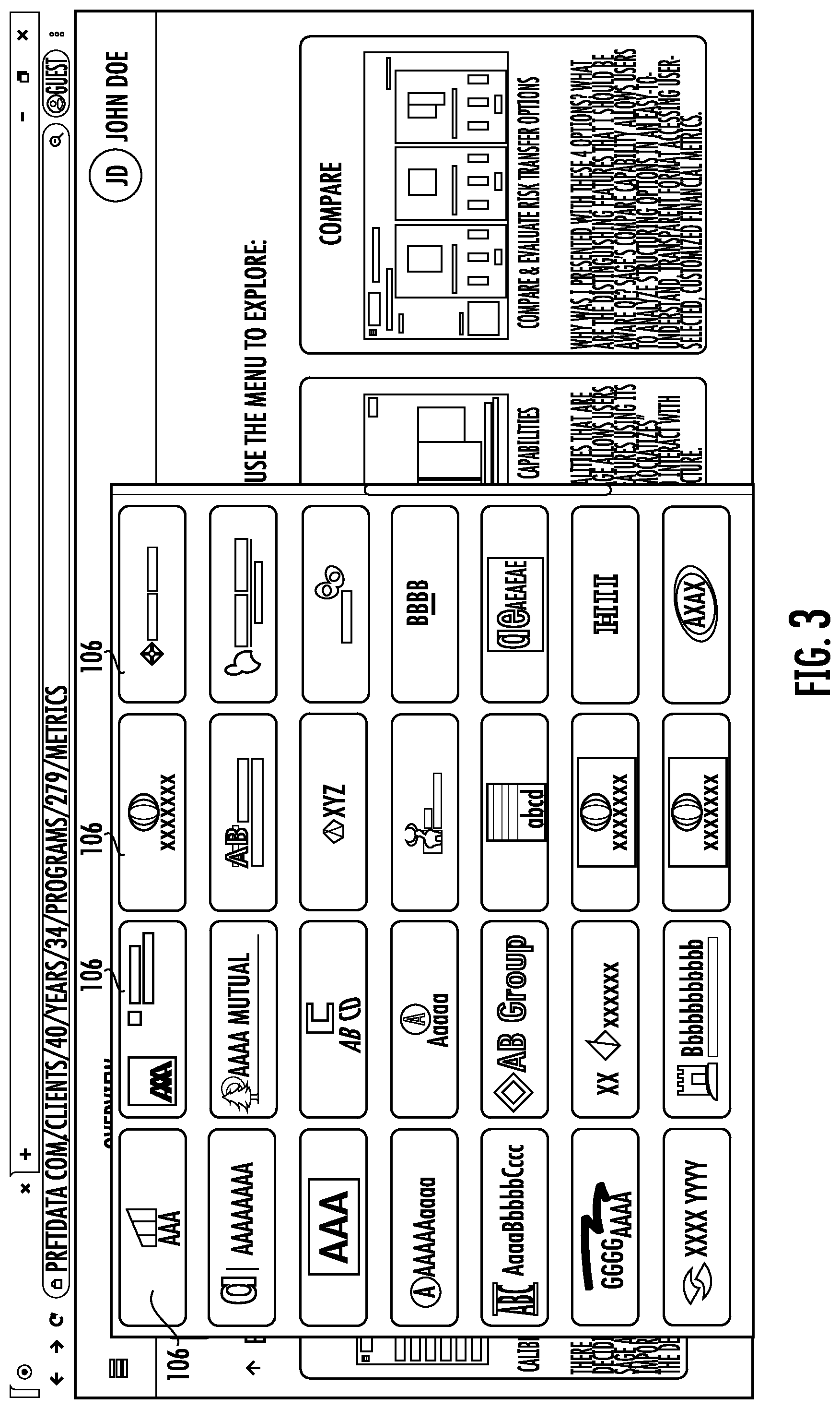 Patent US11783427 Figure 3 – Systems and methods for custom and real-time visualization, comparison and analysis of insurance and reinsurance structures