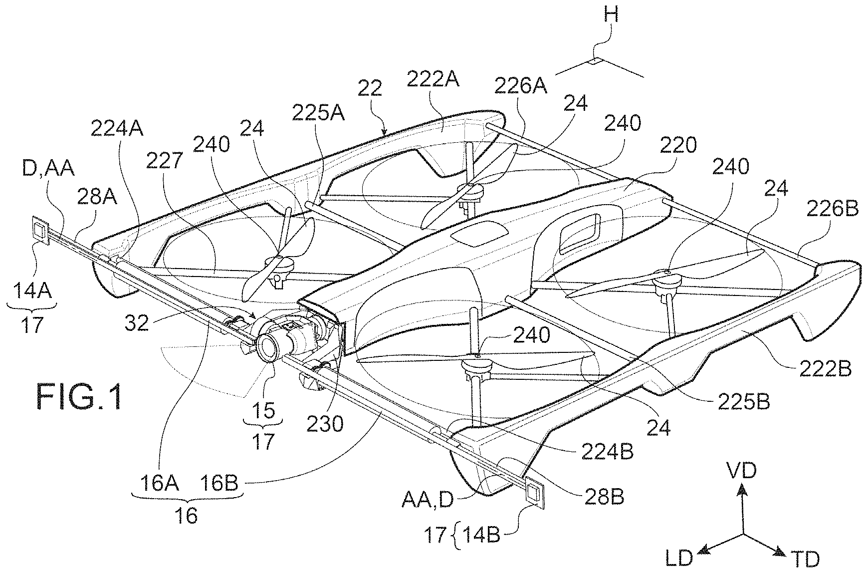 Patent US11783465 — Flying drone for inspecting surfaces, and method for inspecting surfaces by such a flying drone — Figure 1