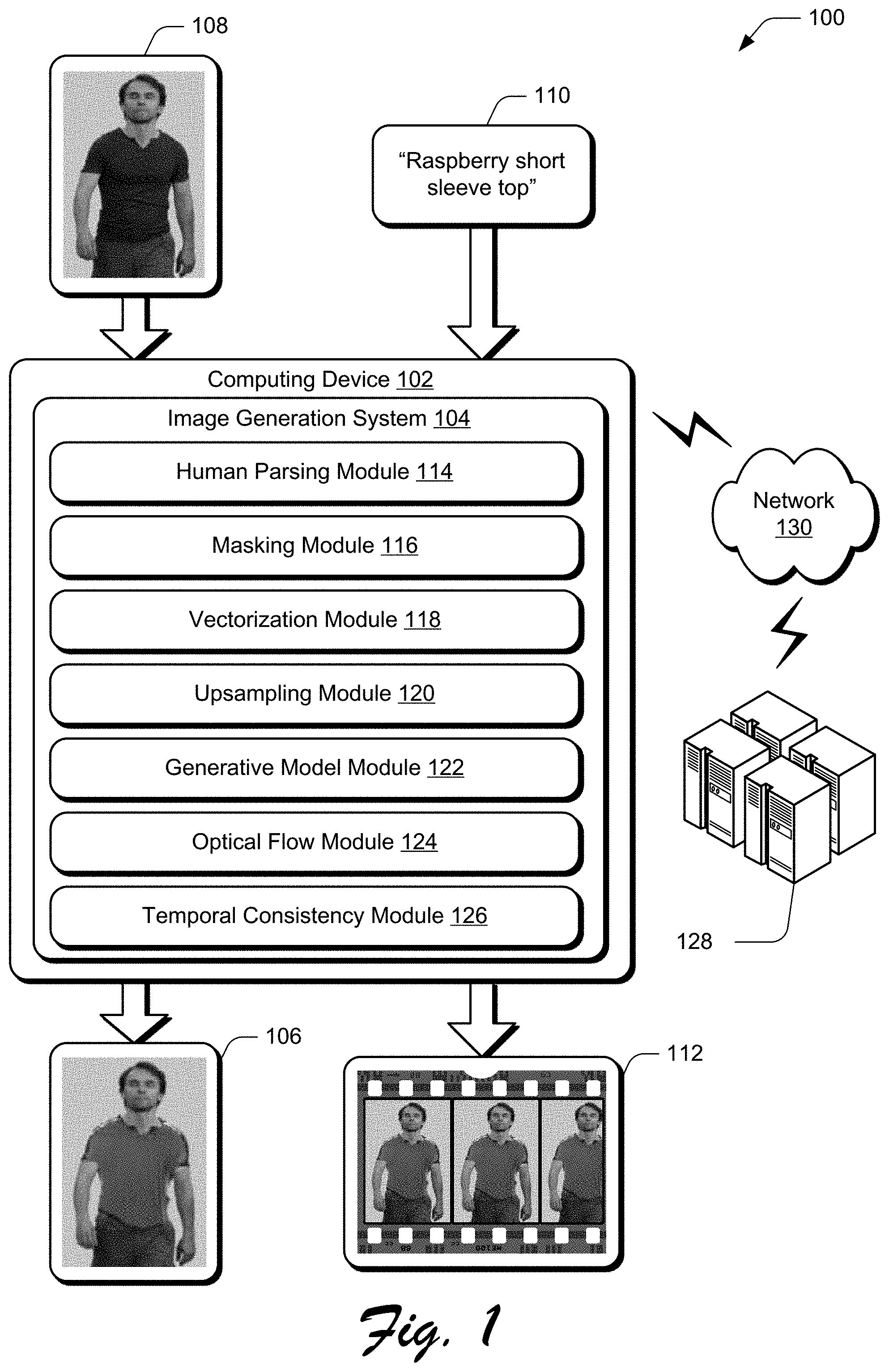 Patent US11783486 Figure 1 – Depicting humans in text-defined outfits