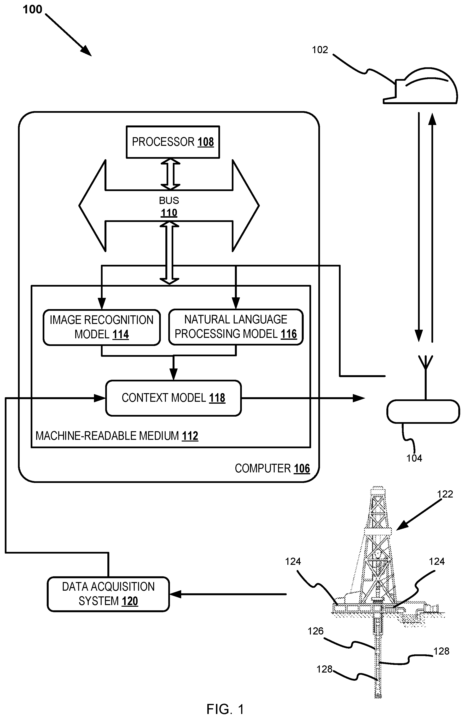 Patent US11783573 — Contextual information displayable on wearable devices based on images captured during wellsite operations — Figure 1