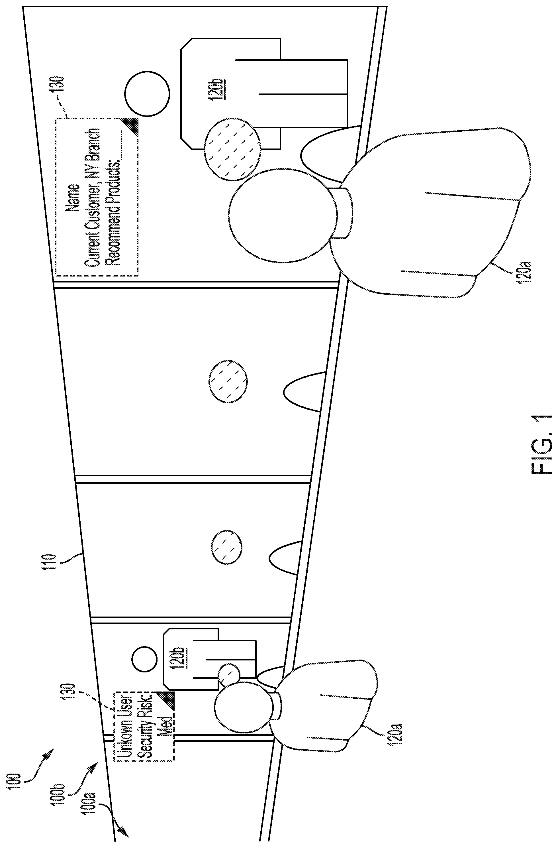 Patent US11783581 — User scanning and one-way augmented reality viewing system — Figure 1