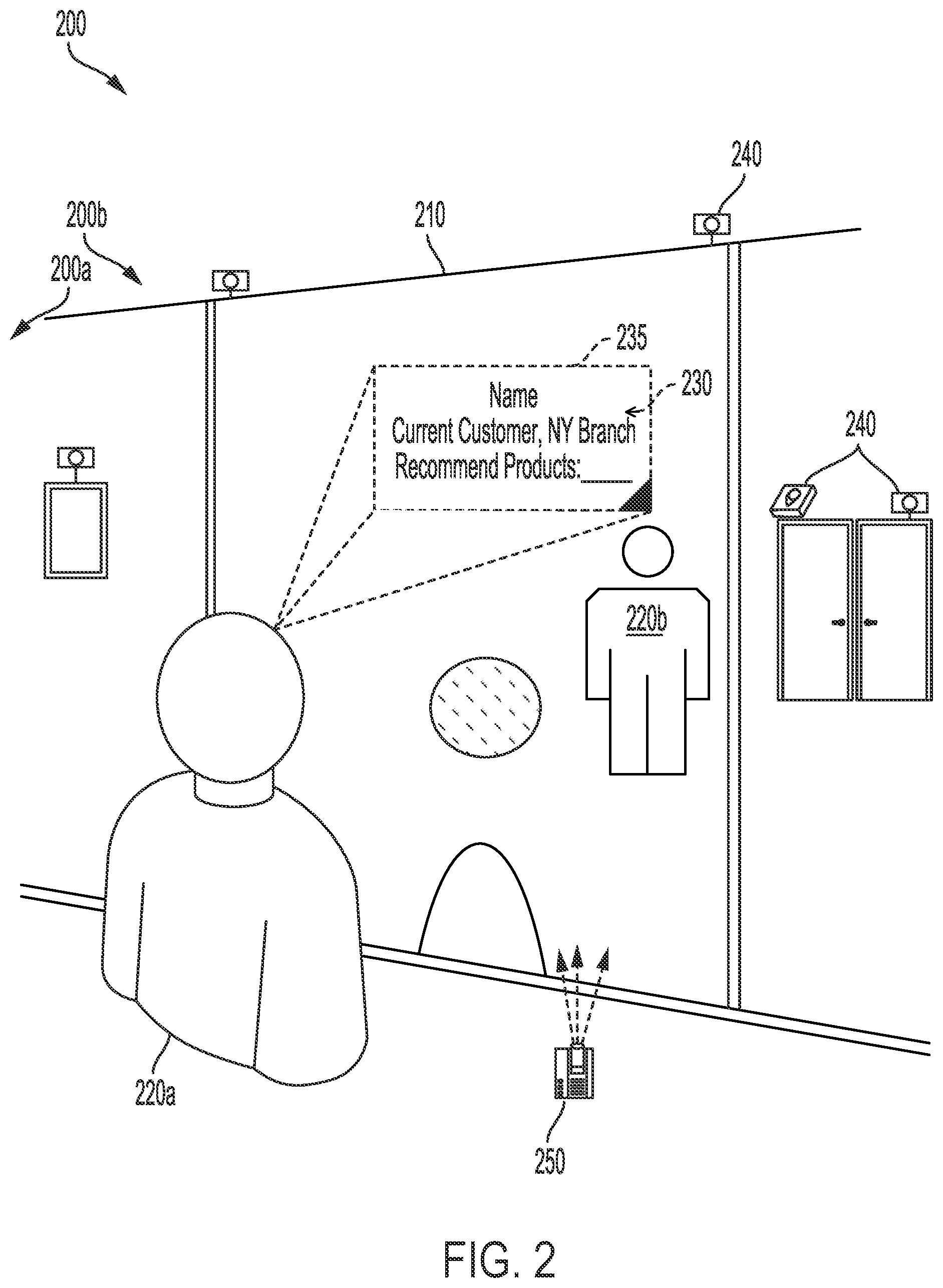Patent US11783581 Figure 2 – User scanning and one-way augmented reality viewing system