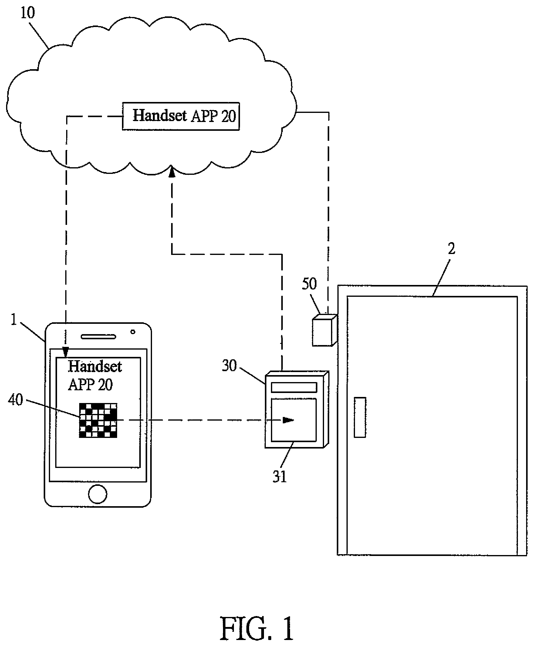 Patent US11783649 — Cloud door lock control system with identification of time varied 2D codes — Figure 1