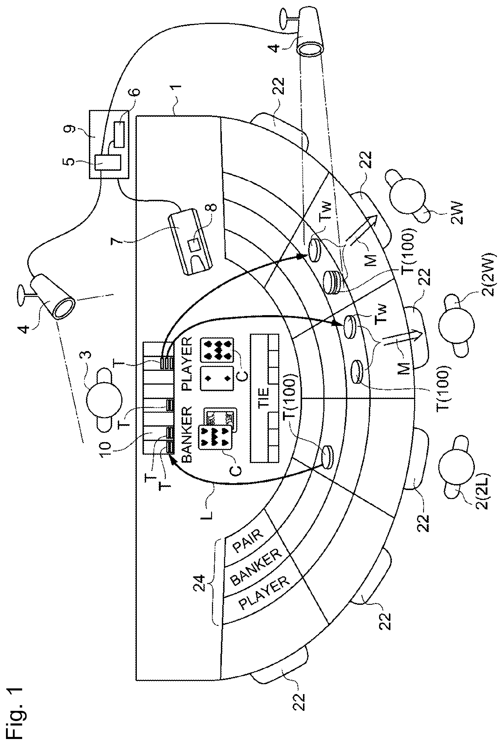Patent US11783665 — Table game management system and game token — Figure 1