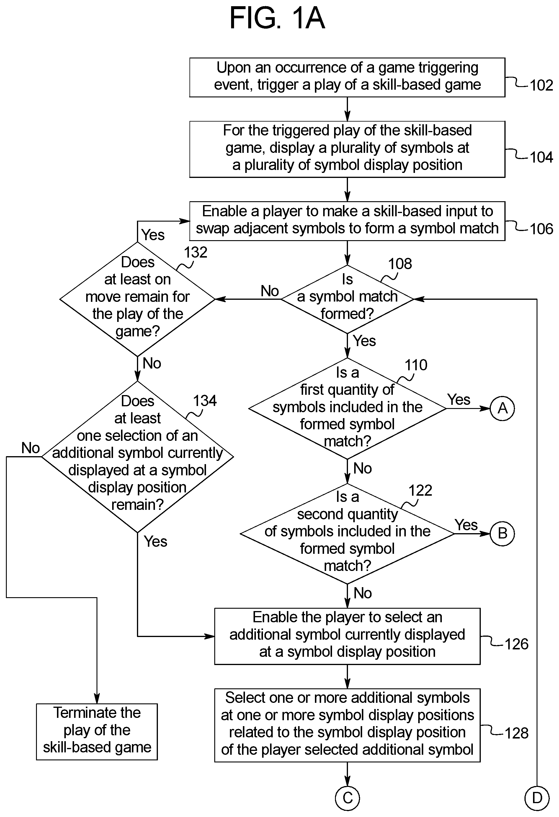 Patent US11783673 — Gaming system and method for determining awards based on matching symbols — Figure 1