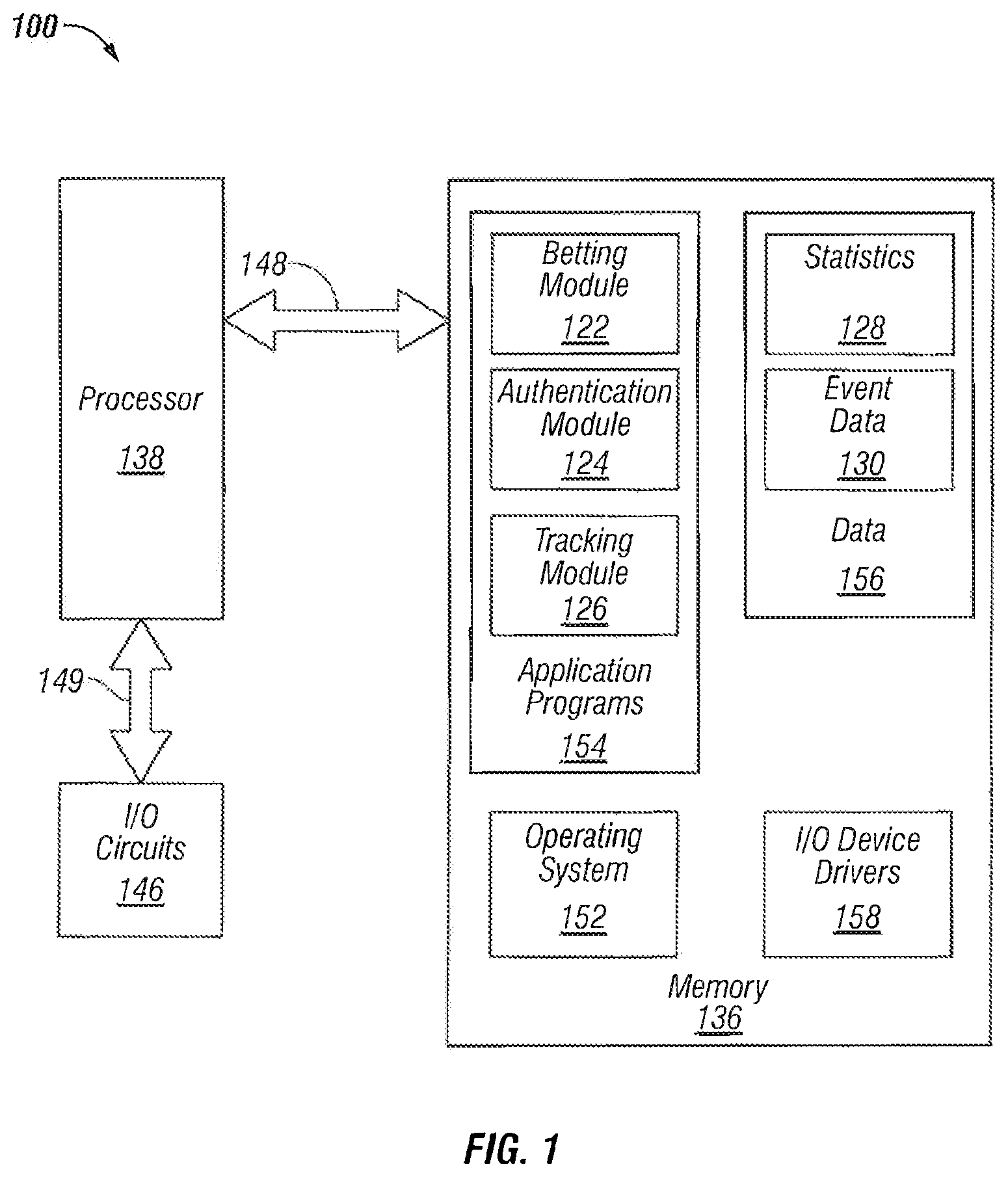 Patent US11783679 — Location-based wagering via remote devices — Figure 1