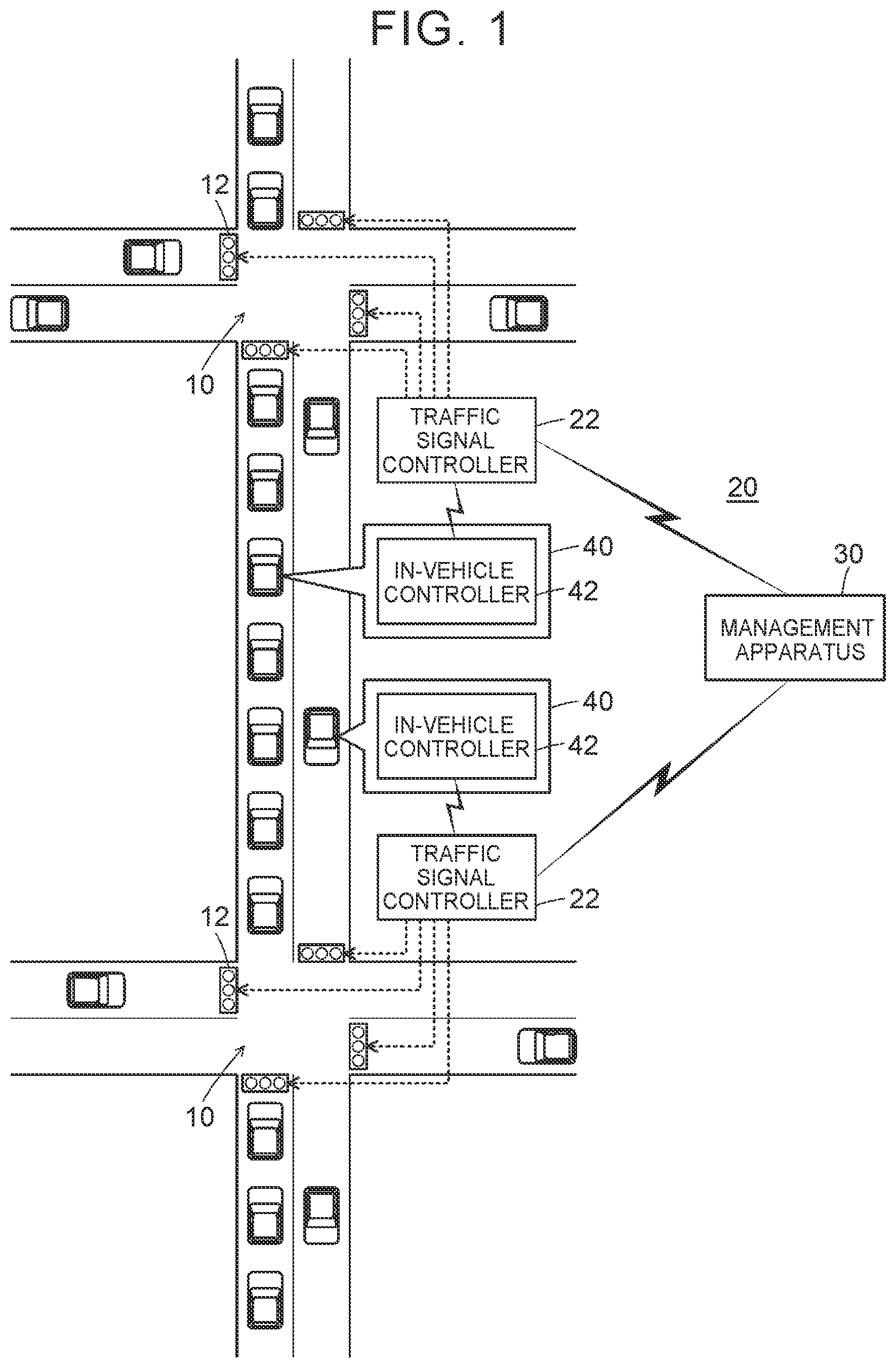 Patent US11783703 — Traffic signal control system and in-vehicle controller — Figure 1