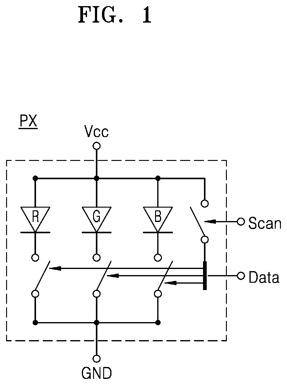 Patent US11783746 — Pixel having reduced number of contact points, and digital driving method — Figure 1