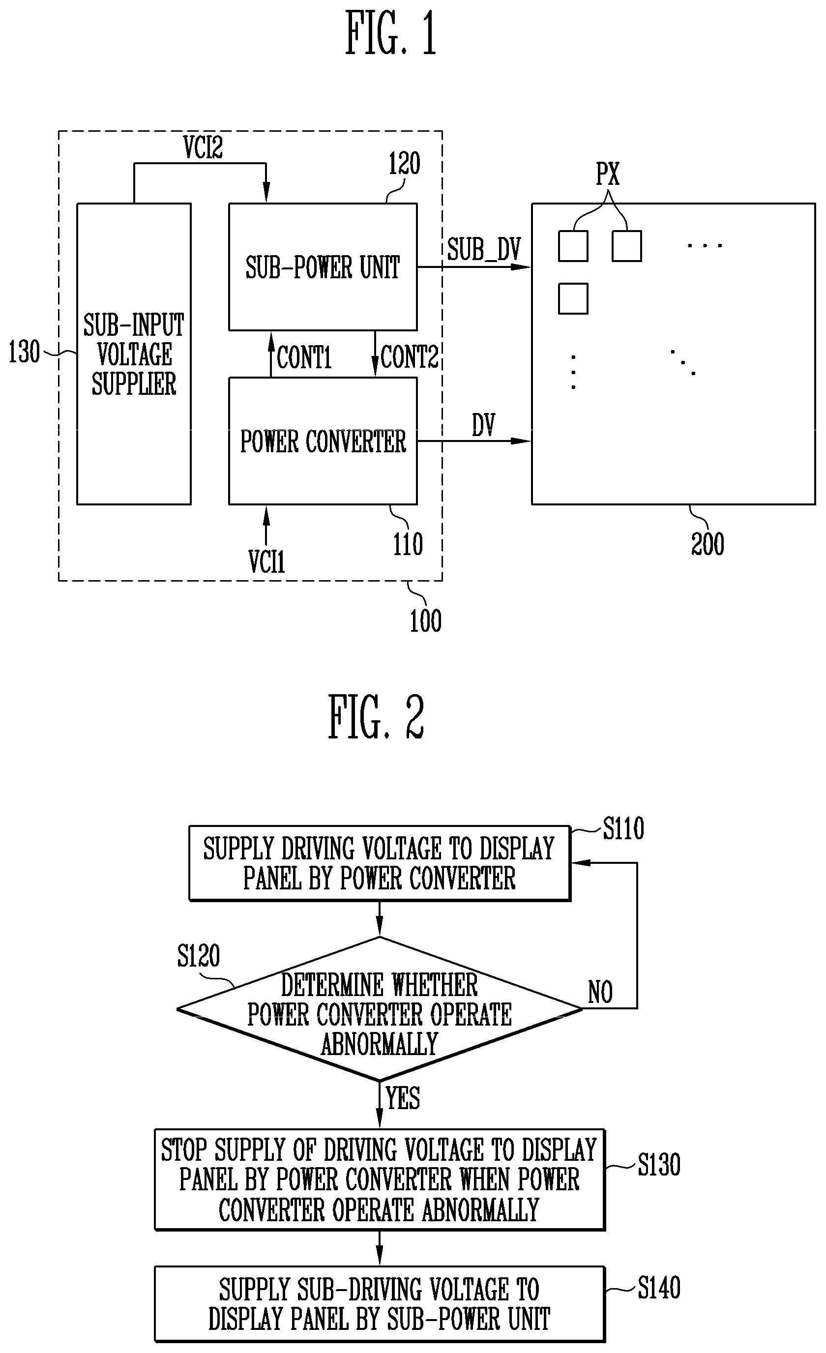 Patent US11783768 — Power supply device supplying sub-driving voltage to display device during abnormal operation — Figure 1