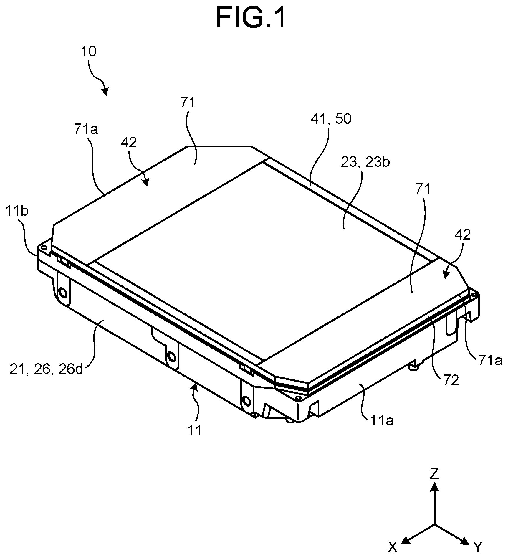 Patent US11783868 — Disk device to cover a welded part of a housing with a protective member — Figure 1