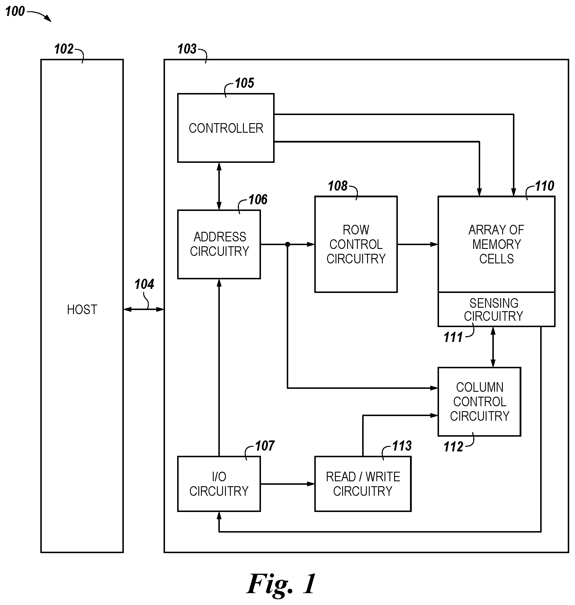 Patent US11783872 — Apparatuses and methods for performing operations using sense amplifiers and intermediary circuitry — Figure 1