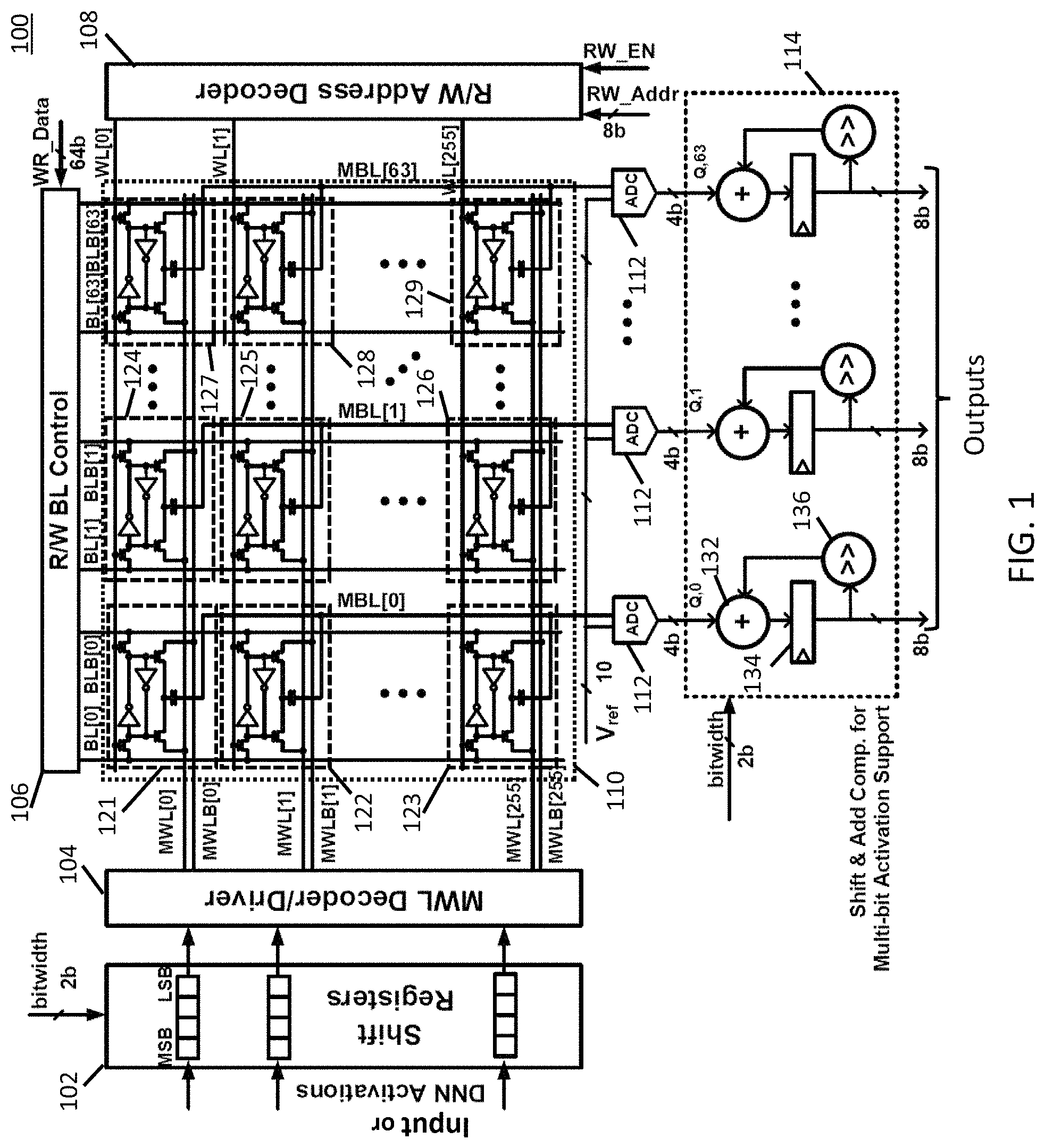 Patent US11783875 Figure 1 – Circuits and methods for in-memory computing