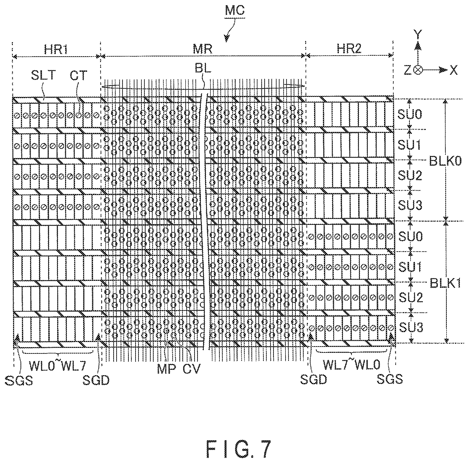 Patent US11783888 Figure 7 – Semiconductor memory device having memory chip bonded to a CMOS chip including a peripheral circuit
