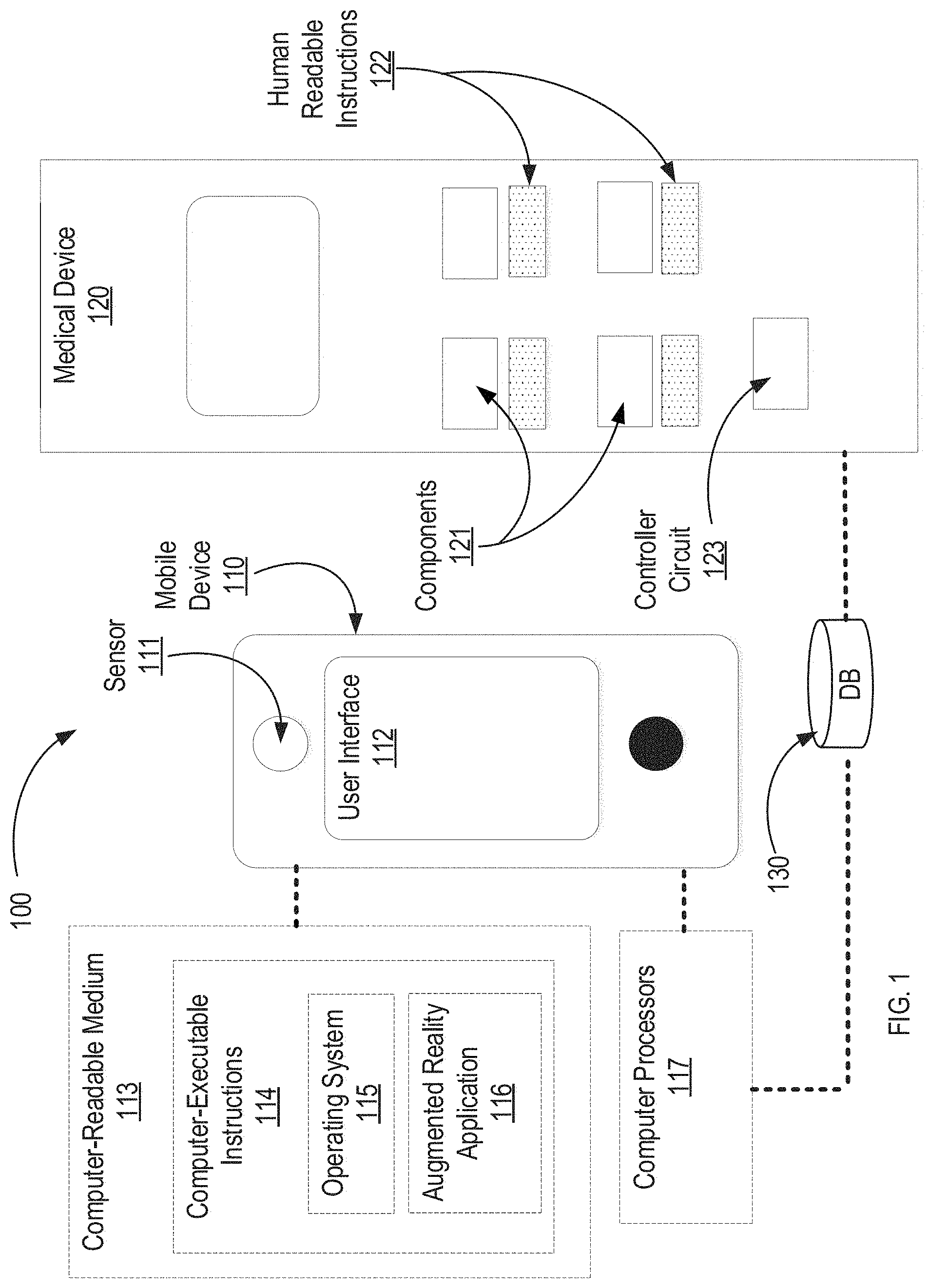 Patent US11783940 — Augmented reality-based training and troubleshooting for medical devices — Figure 1
