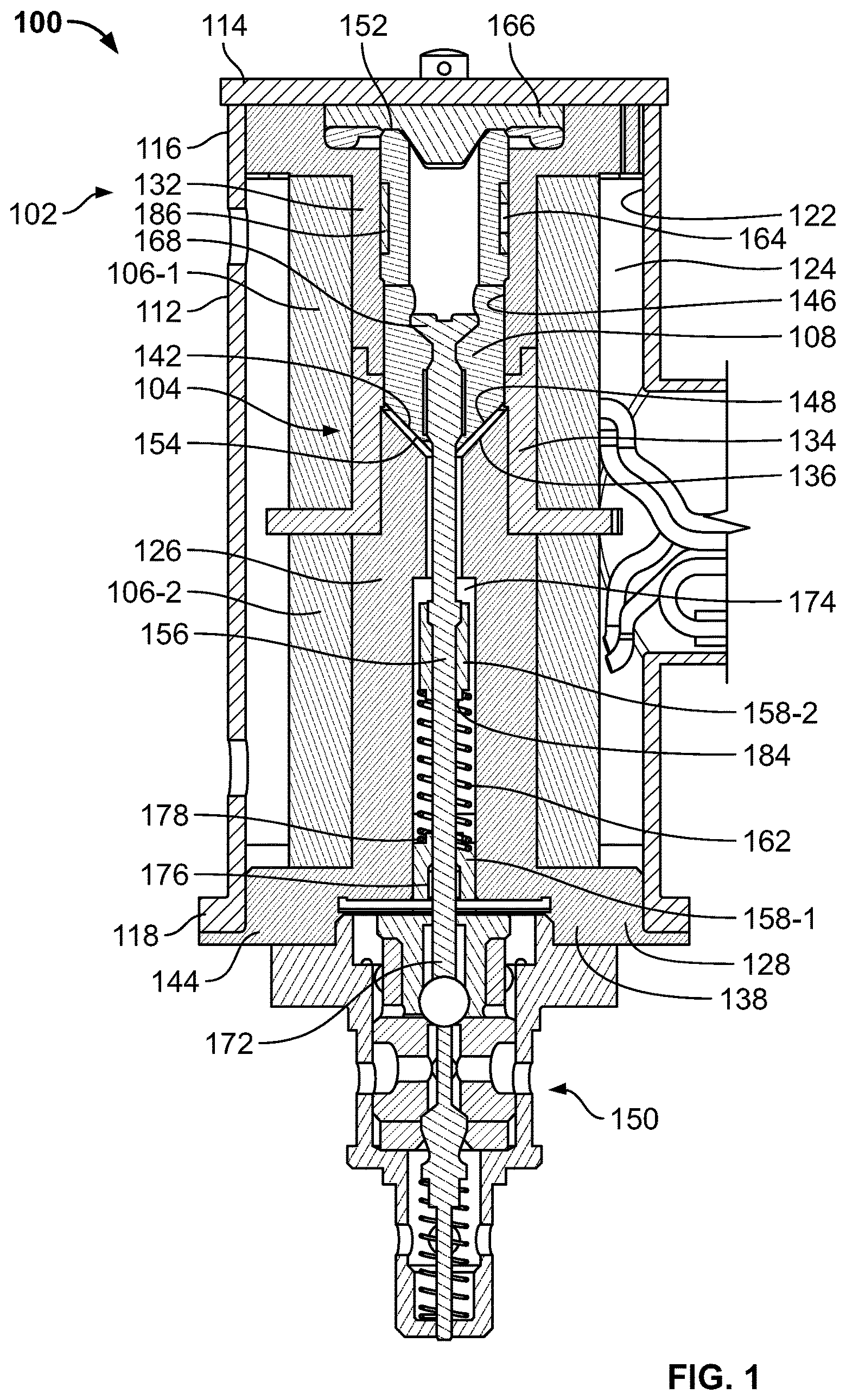 Patent US11783980 — Solenoid with no metal-to-metal wear couples in default position — Figure 1