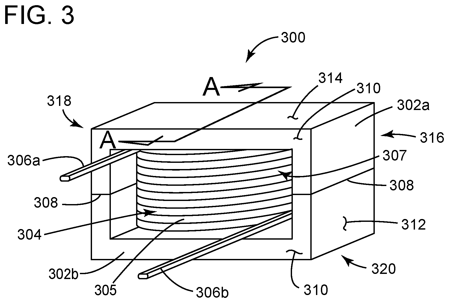 Patent US11783984 Figure 3 – Inductor apparatus optimized for low power loss in class-D audio amplifier applications and method for making the same