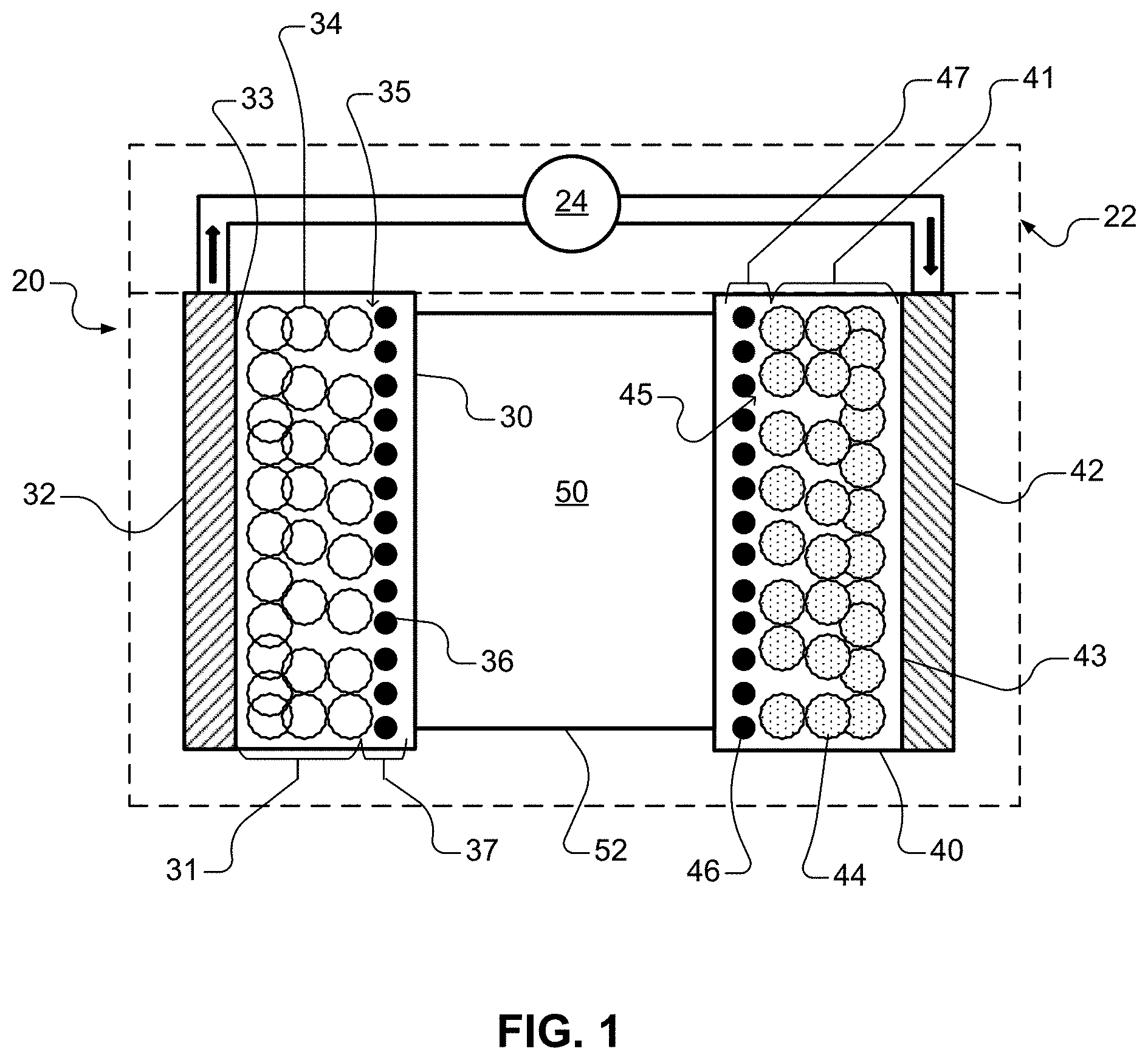 Patent US11784010 — Electrode including capacitor material disposed on or intermingled with electroactive material and electrochemical cell including the same — Figure 1
