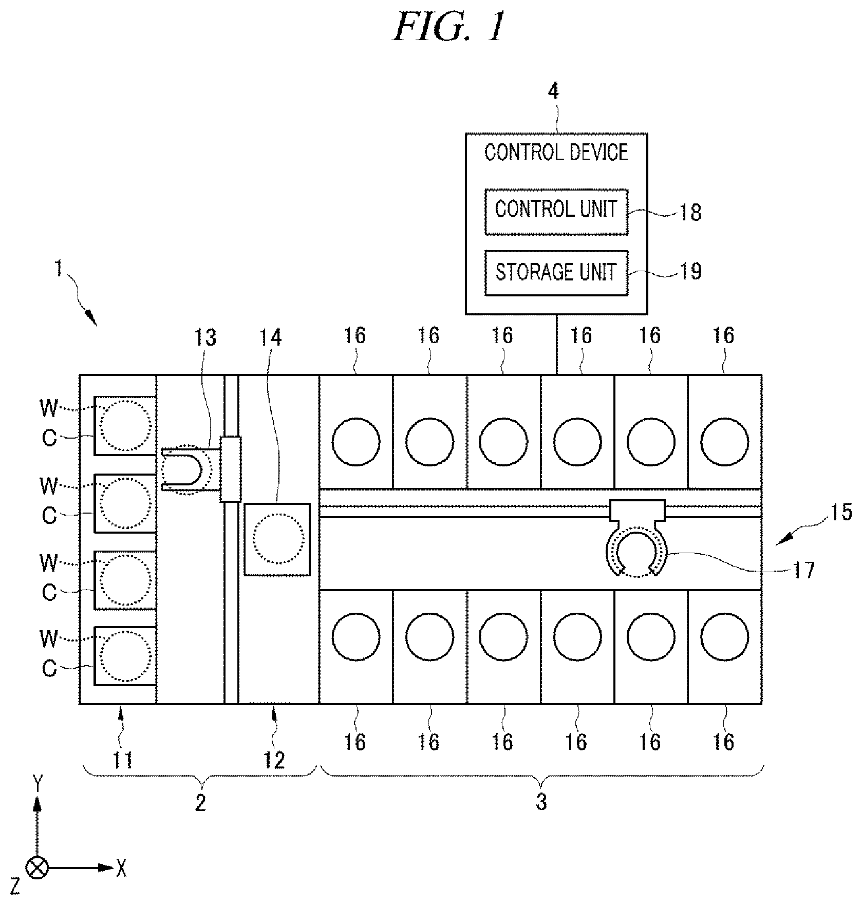 Patent US11784057 — Substrate processing apparatus, linked processing system, and substrate processing method — Figure 1