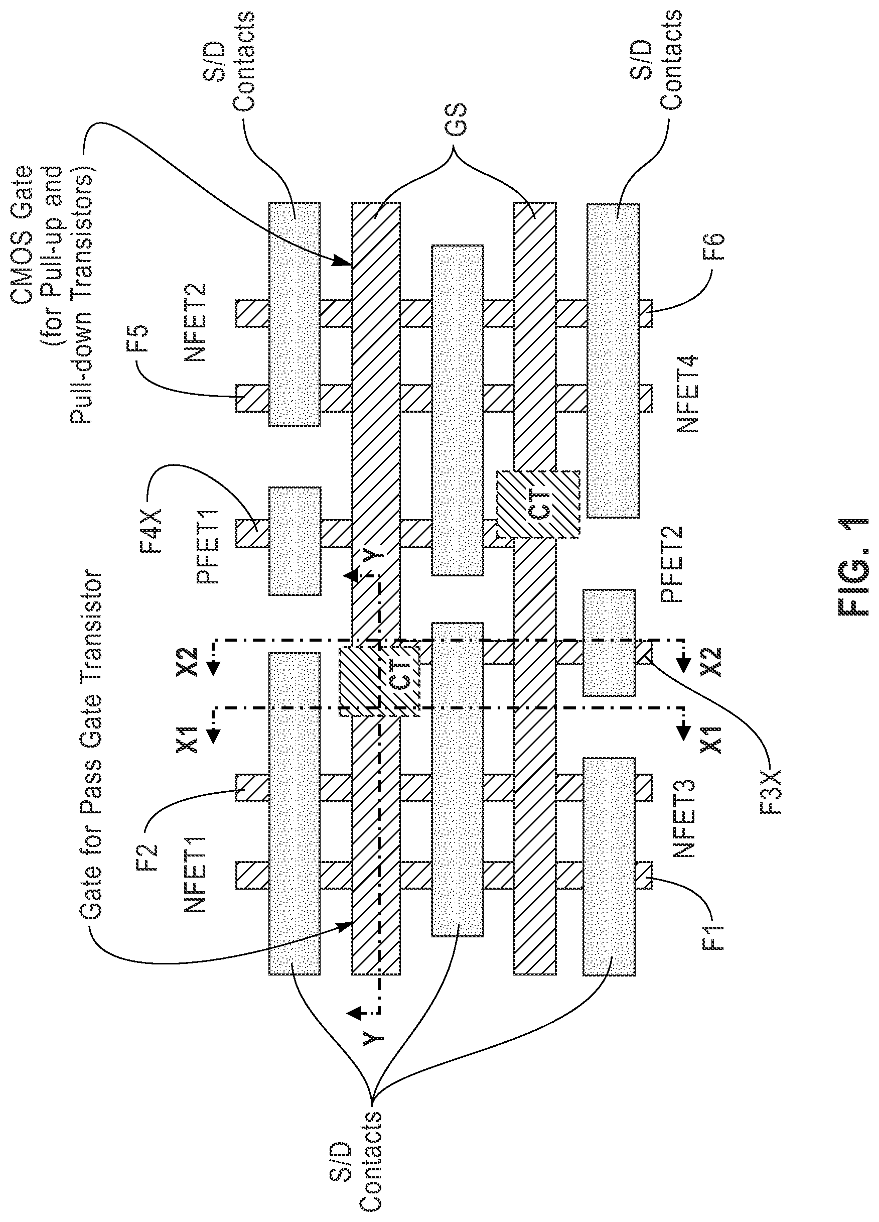 Patent US11784125 — Wrap around cross-couple contact structure with enhanced gate contact size — Figure 1