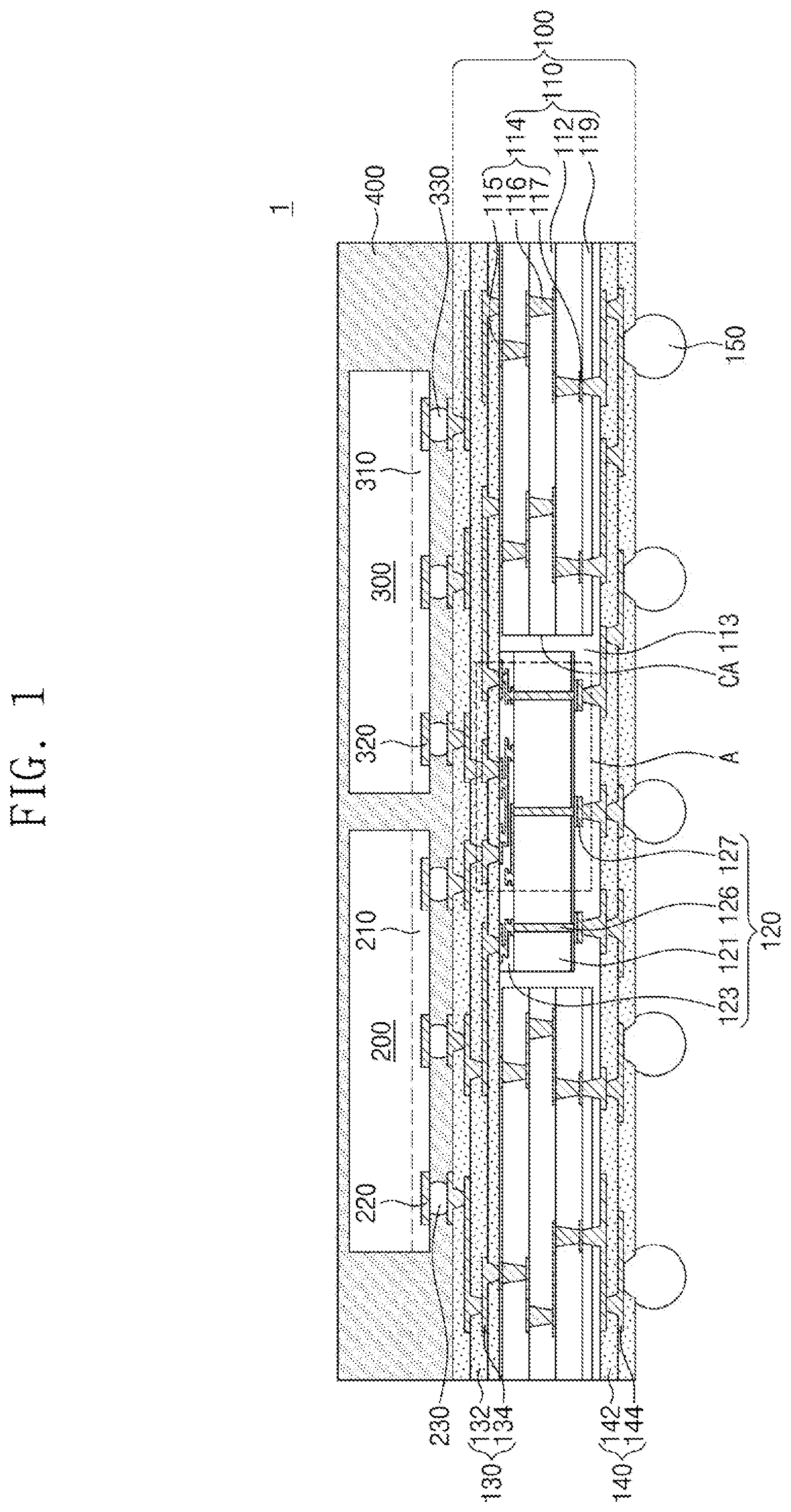 Patent US11784129 Figure 1 – Semiconductor package and method of fabricating the same