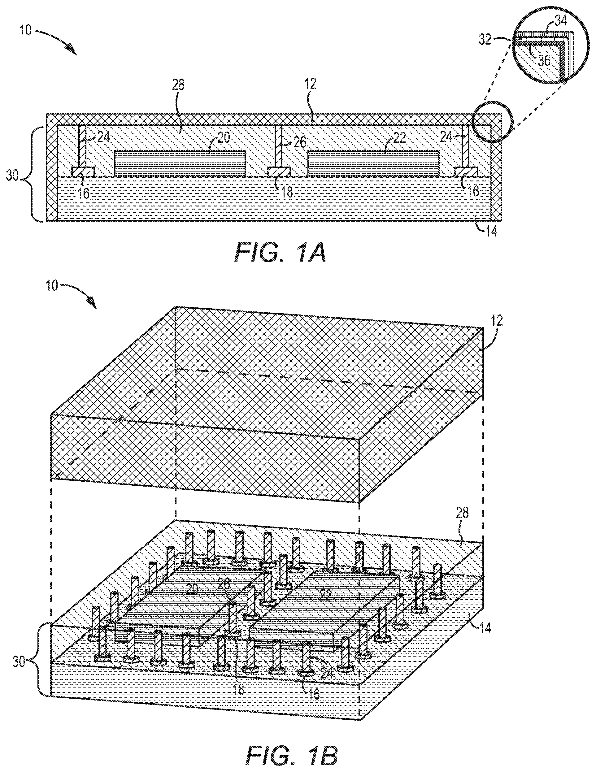 Patent US11784136 Figure 1 – Integrated module with electromagnetic shielding
