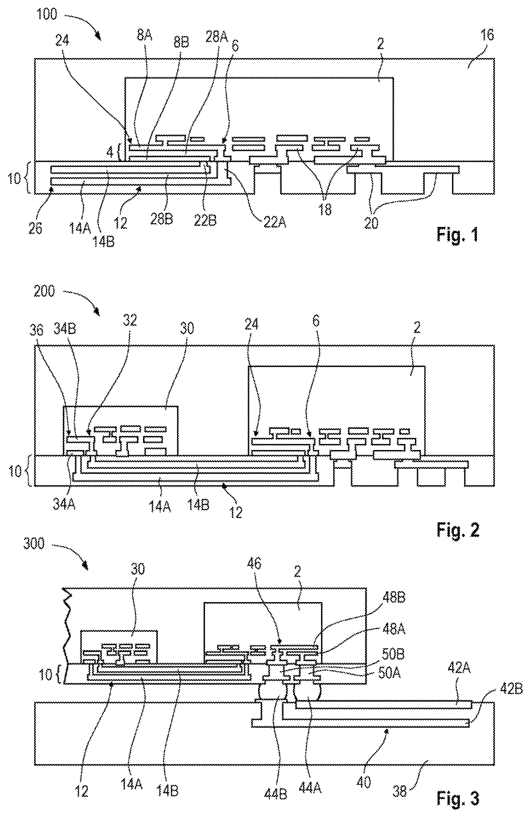 Patent US11784144 — Semiconductor devices comprising planar waveguide transmission lines — Figure 1