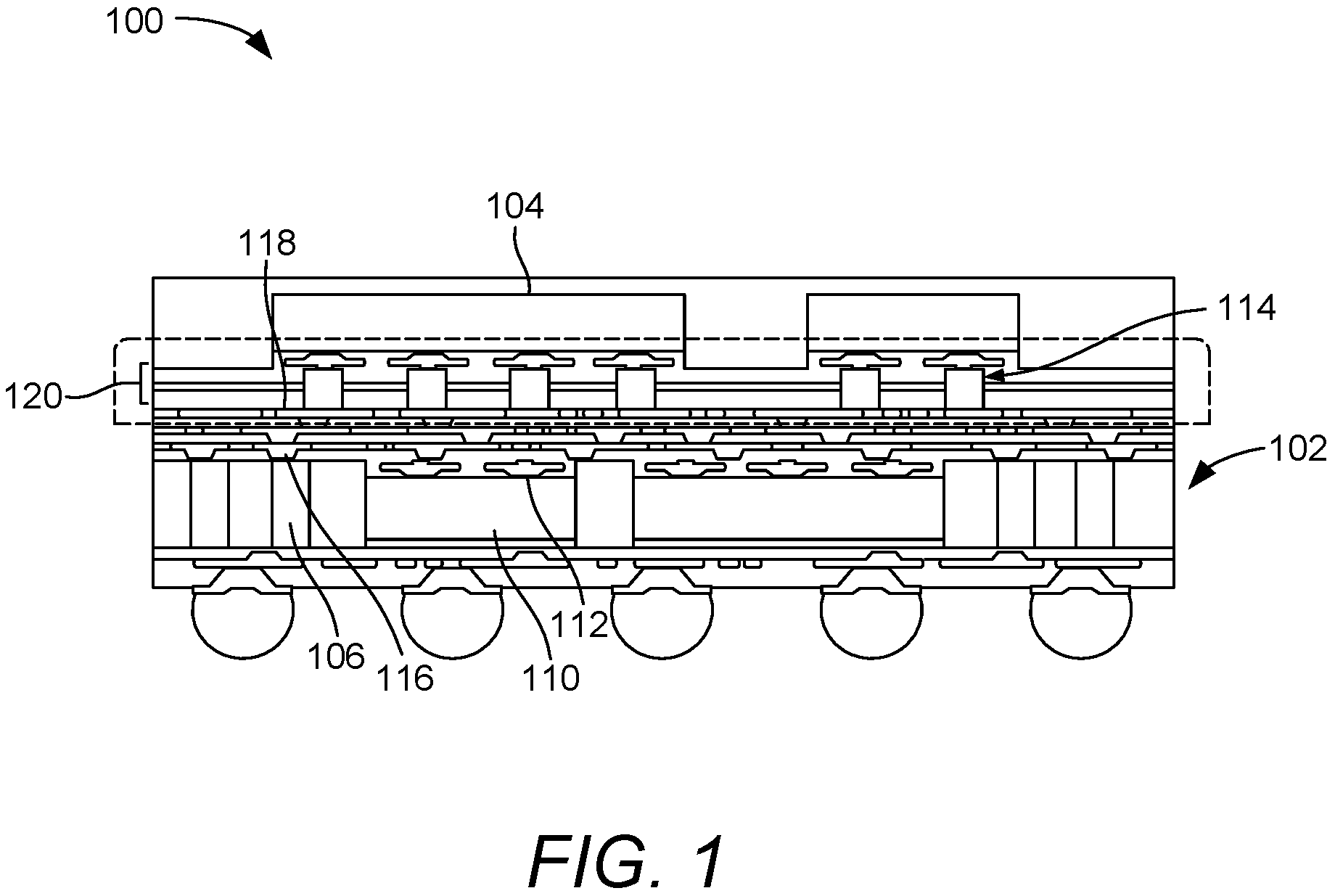Patent US11784151 — Redistribution layer connection — Figure 1