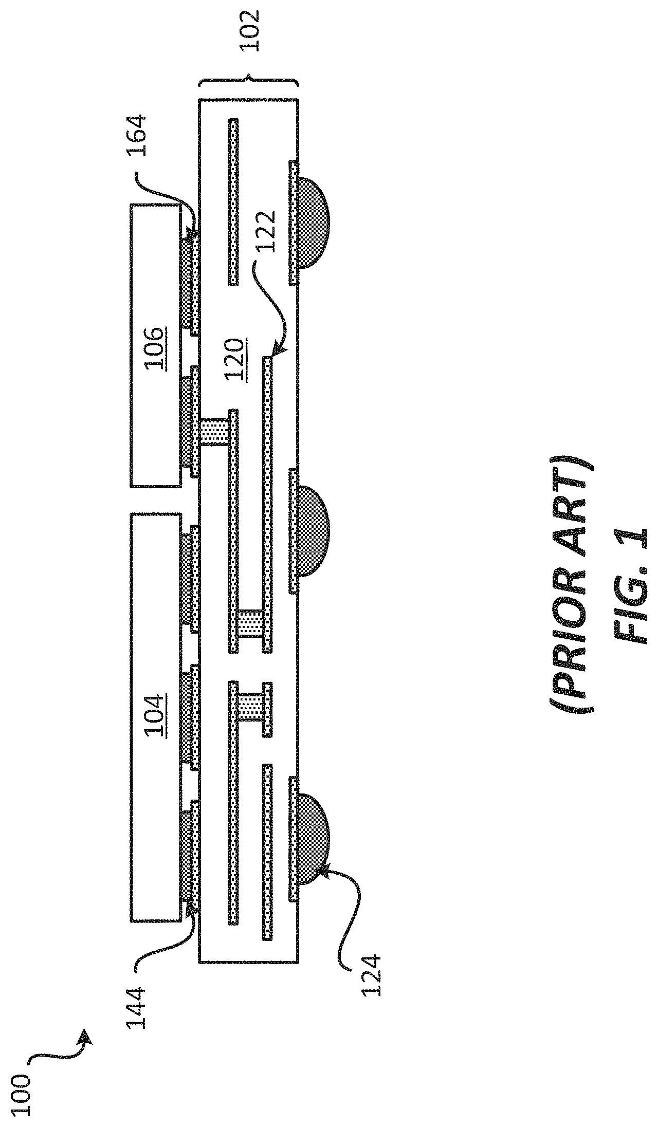 Patent US11784157 — Package comprising integrated devices coupled through a metallization layer — Figure 1