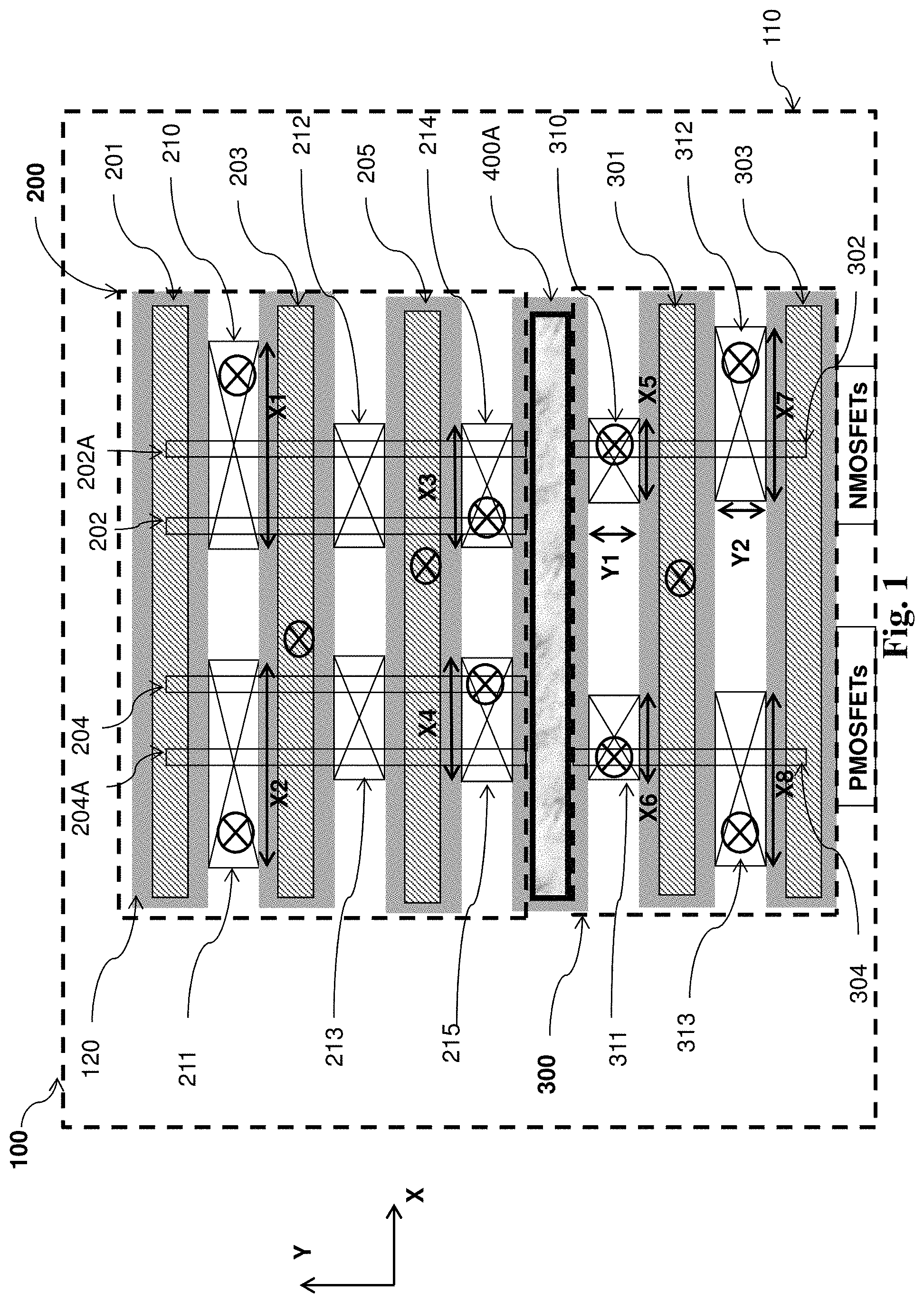 Patent US11784180 Figure 1 – Semiconductor device layout