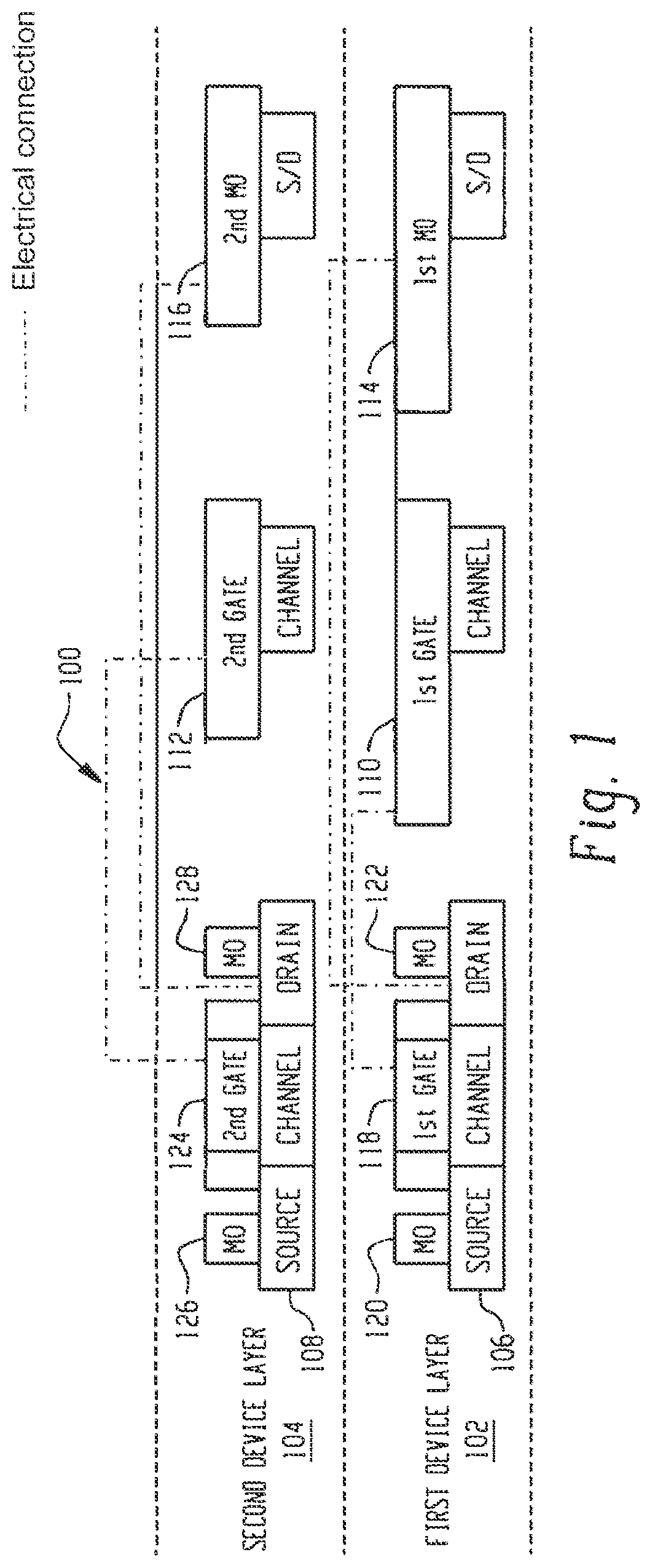 Patent US11784183 — Inter-level connection for multi-layer structures — Figure 1