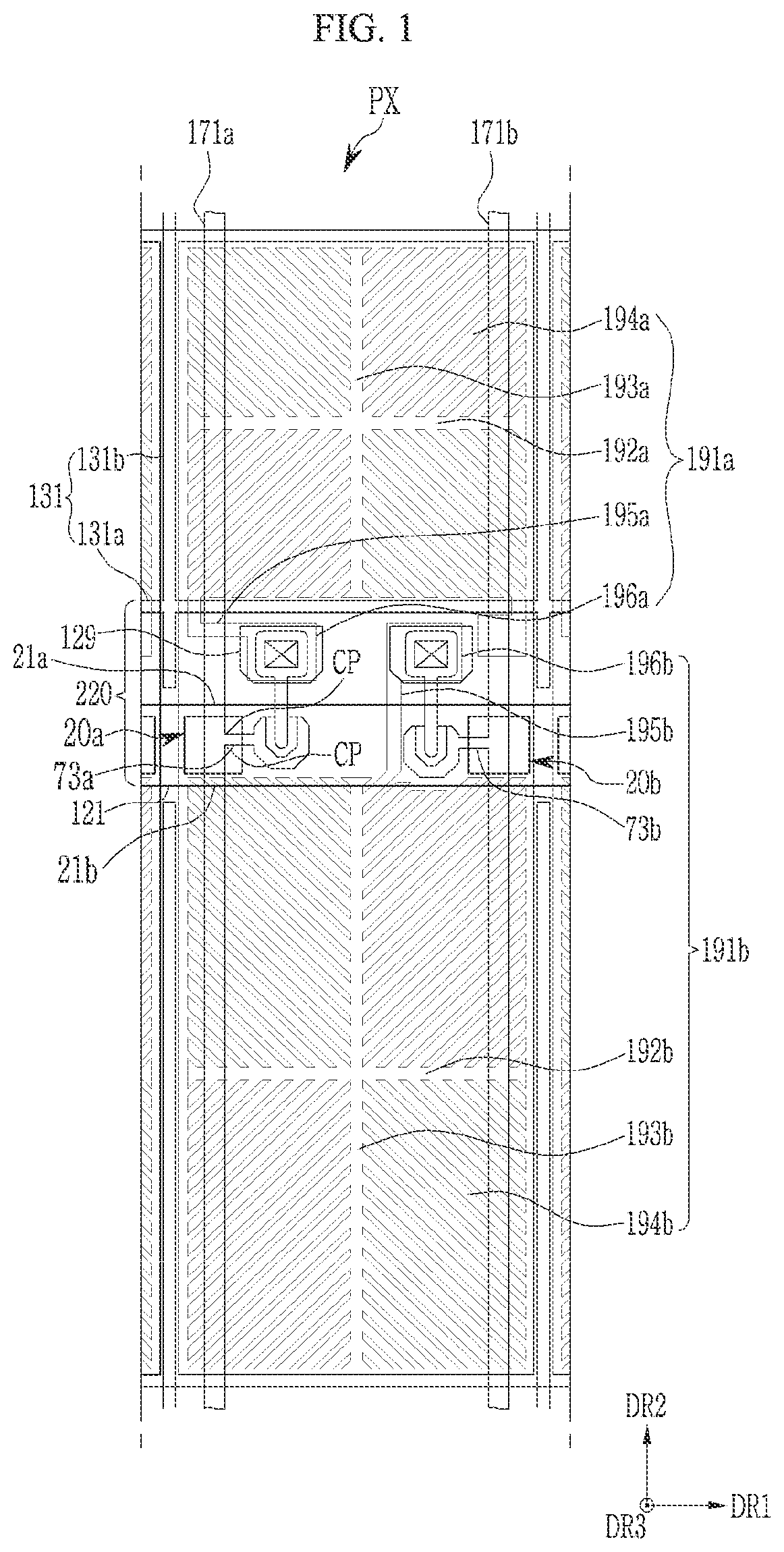 Patent US11784192 — Display device including a patterned conductive layer — Figure 1