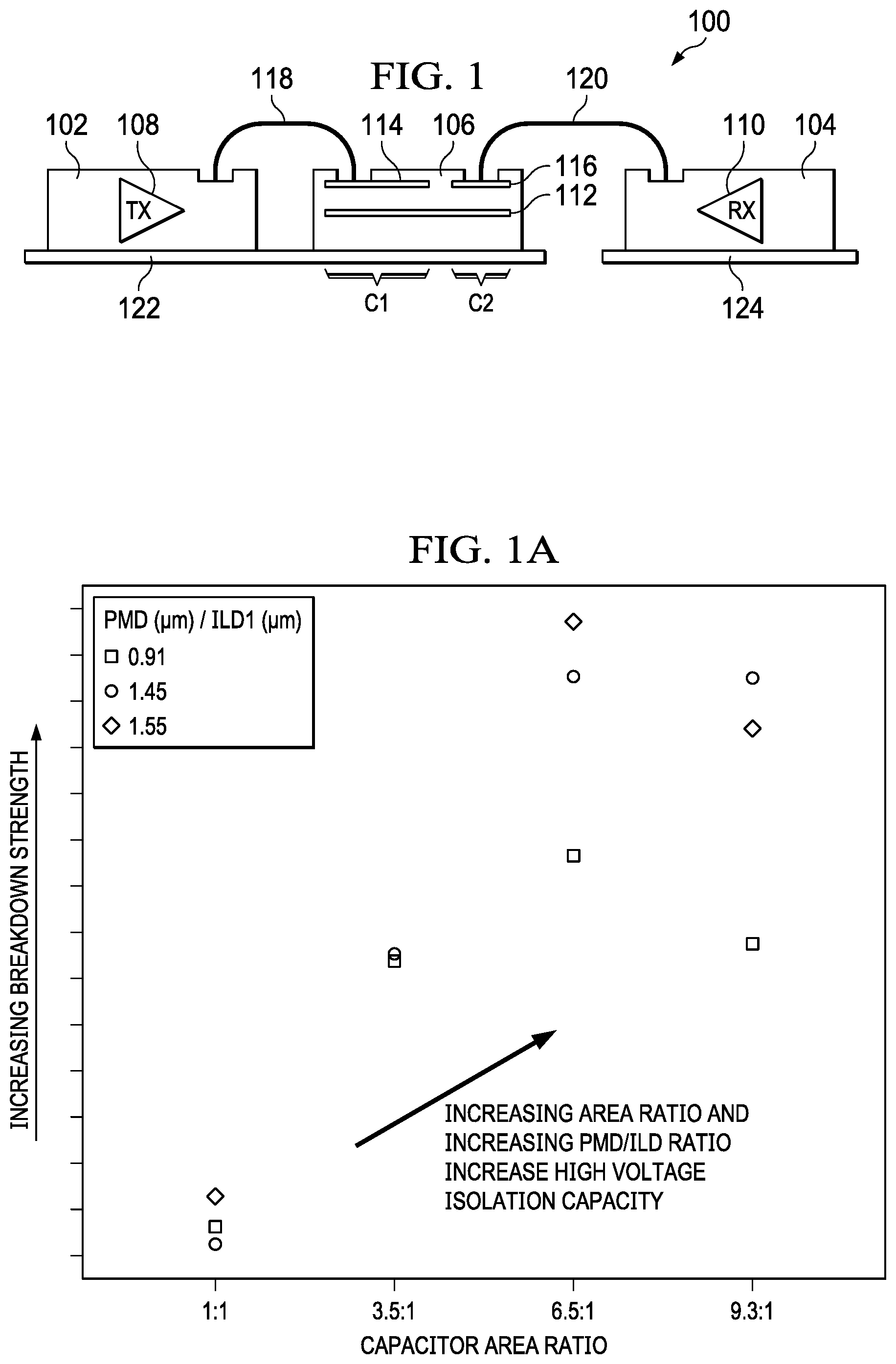 Patent US11784212 — Standalone high voltage galvanic isolation capacitors — Figure 1