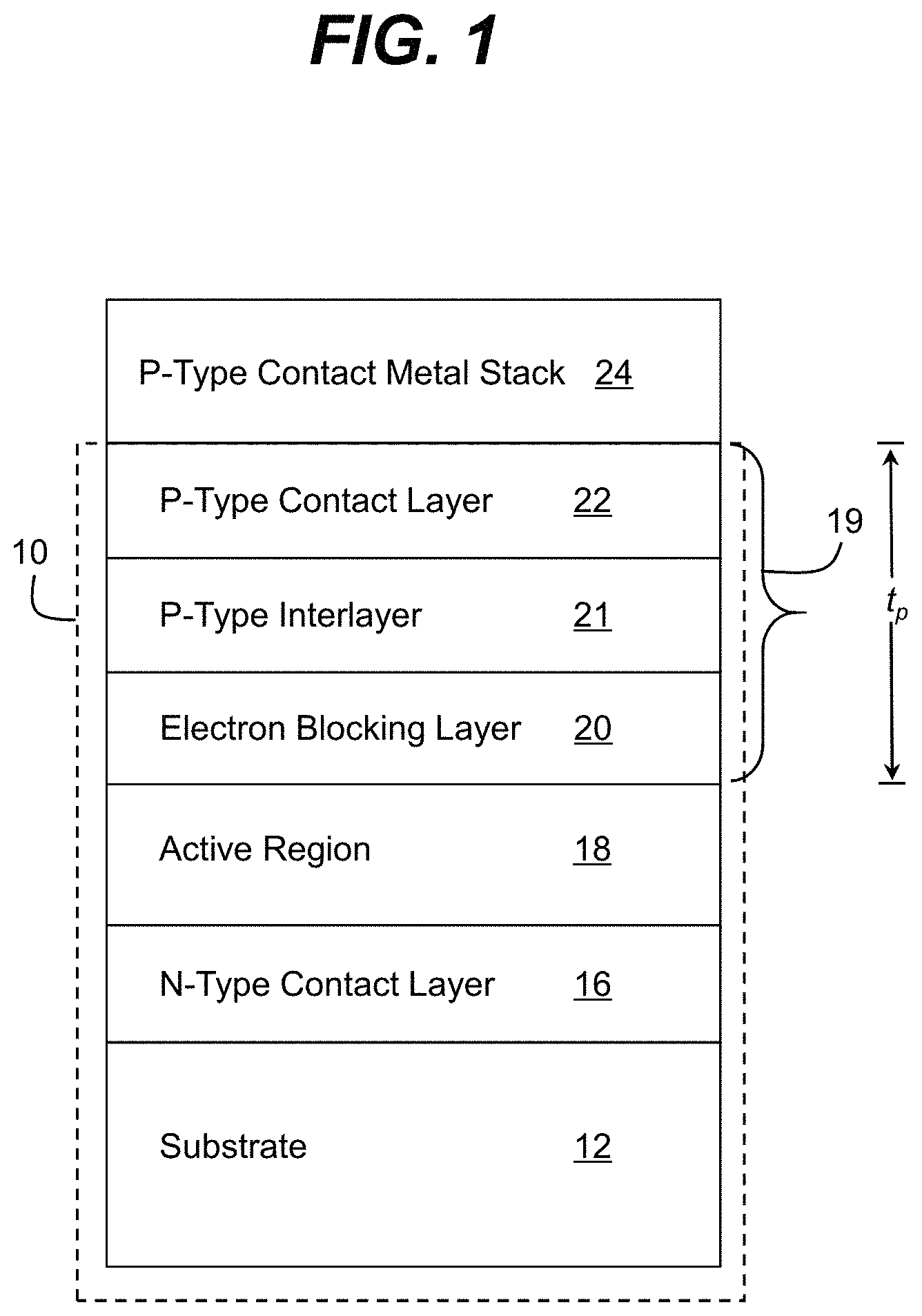 Patent US11784280 — Optoelectronic device with reduced optical loss — Figure 1