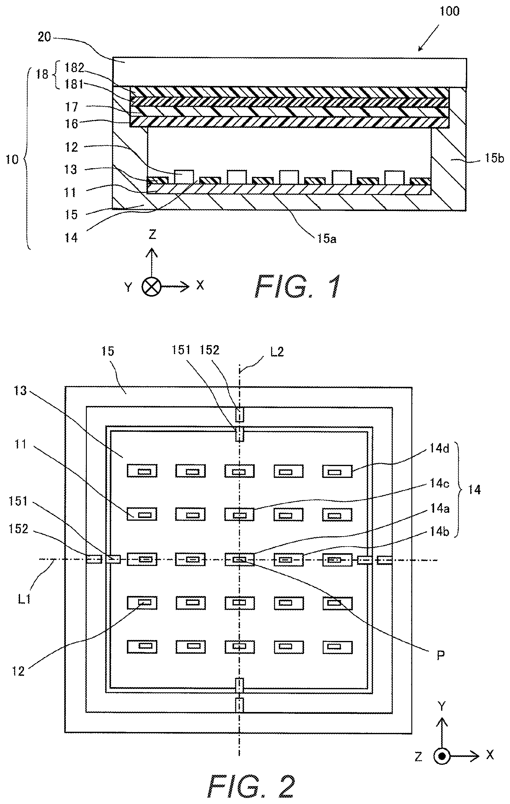 Patent US11784283 — Light emitting device with reflective sheet having apertures — Figure 1