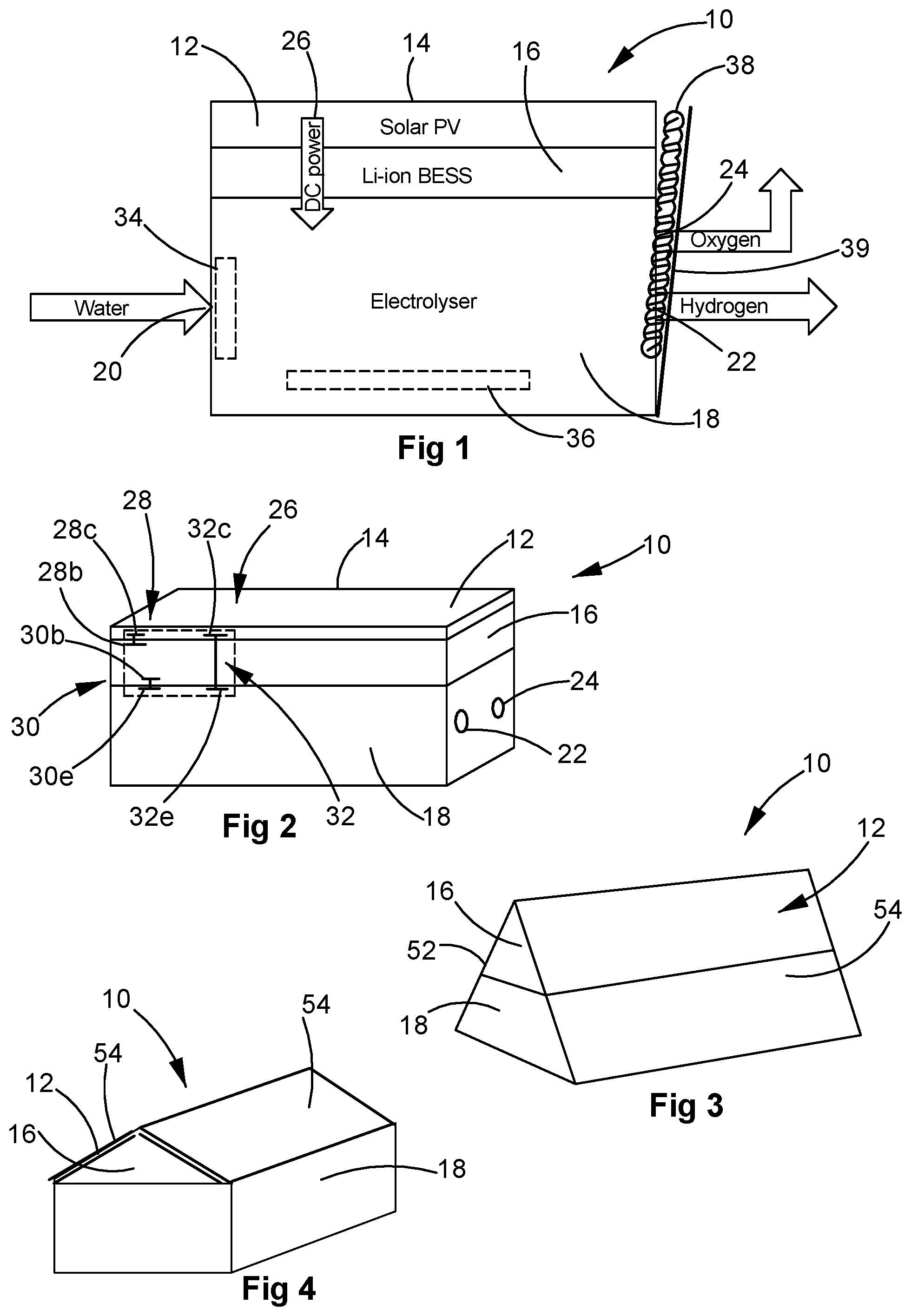 Patent US11784338 — Integrated solar hydrogen production module — Figure 1