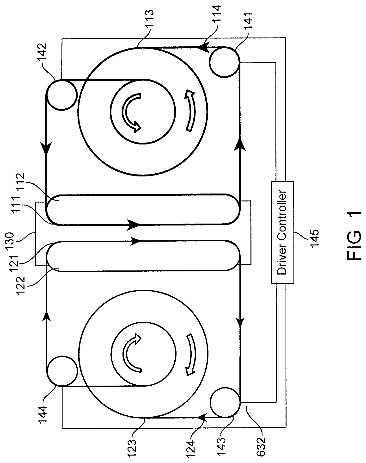 Patent US11784341 — High-energy density and low-cost flow electrochemical devices with moving rechargeable anode and cathode belts — Figure 1