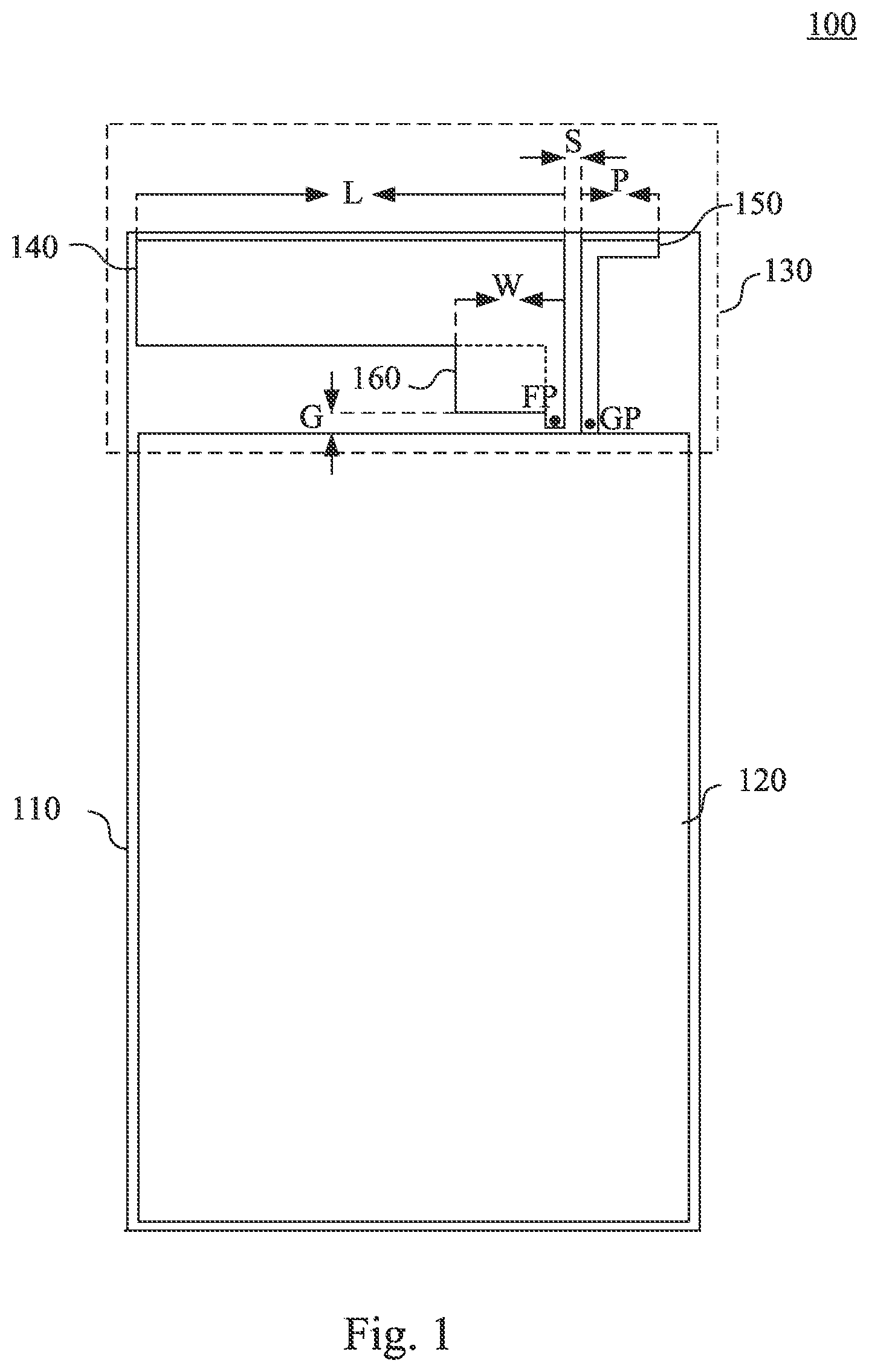 Patent US11784411 — Wireless communication apparatus and printed dual band antenna thereof — Figure 1
