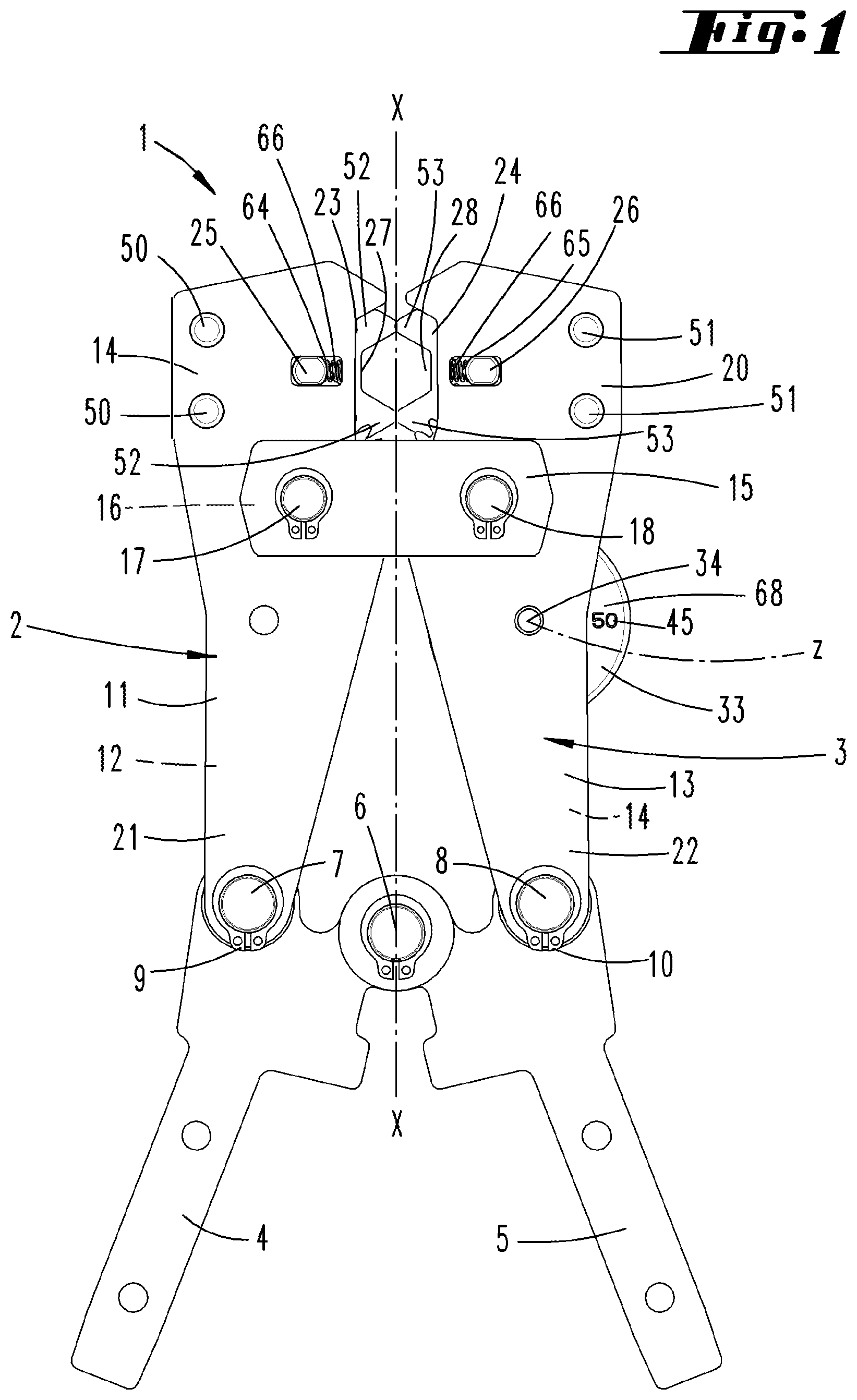 Patent US11784449 Figure 1 – Crimping pliers, and toothed wheel having teeth